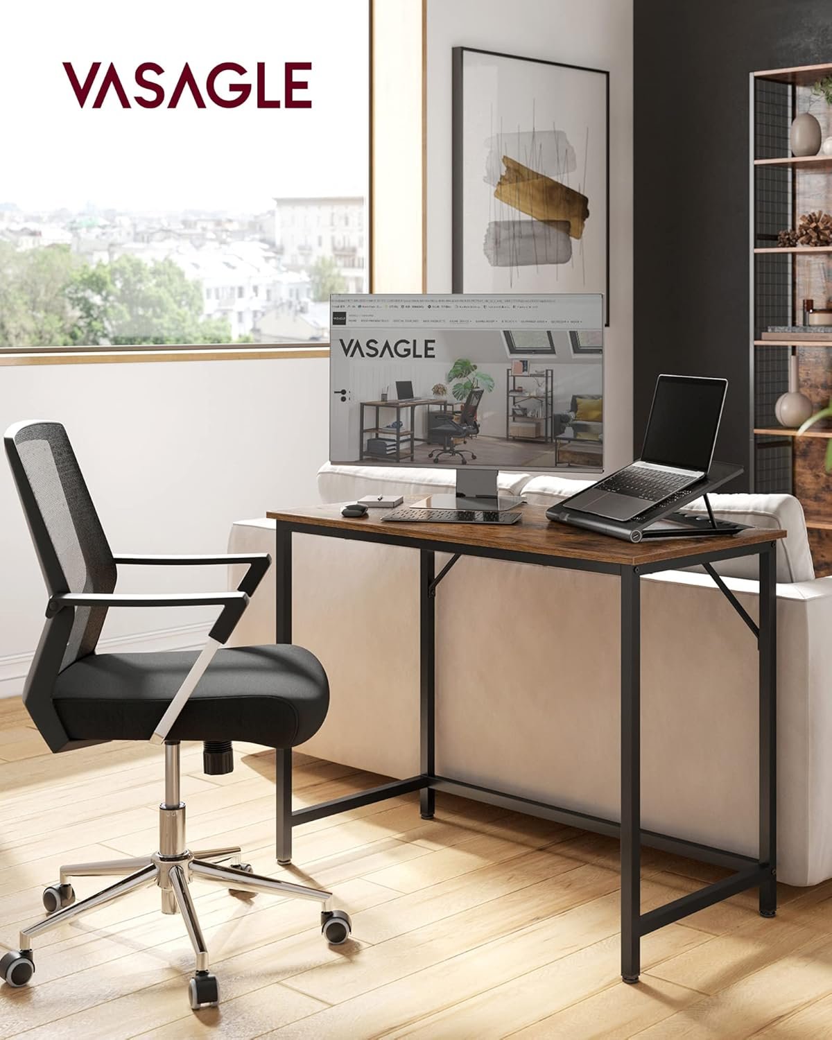 VASAGLE Computer Desk, Writing Desk, Small Office Table, 50 x 100 x 75 cm, Study, Home Office, Simple Assembly, Steel, Industrial Design, Rustic Brown and Black LWD41X - Image 4