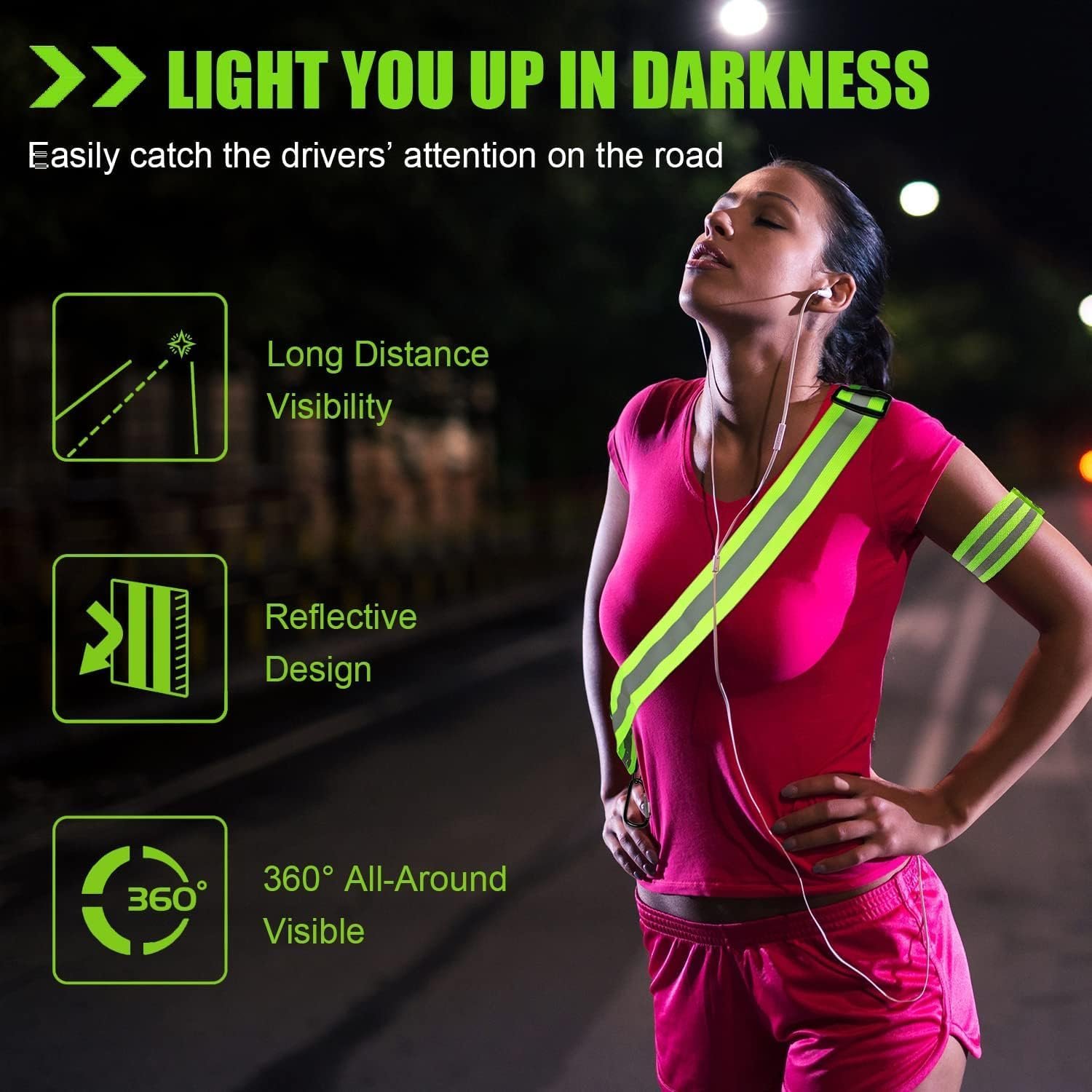 Reflective Running Gear, High Visibility Safety Reflective Sash with Buckle, Adjustable Reflective Belt Running Vest with 4 Reflective Armbands for Night Walking Cycling Running Accessories - Image 6