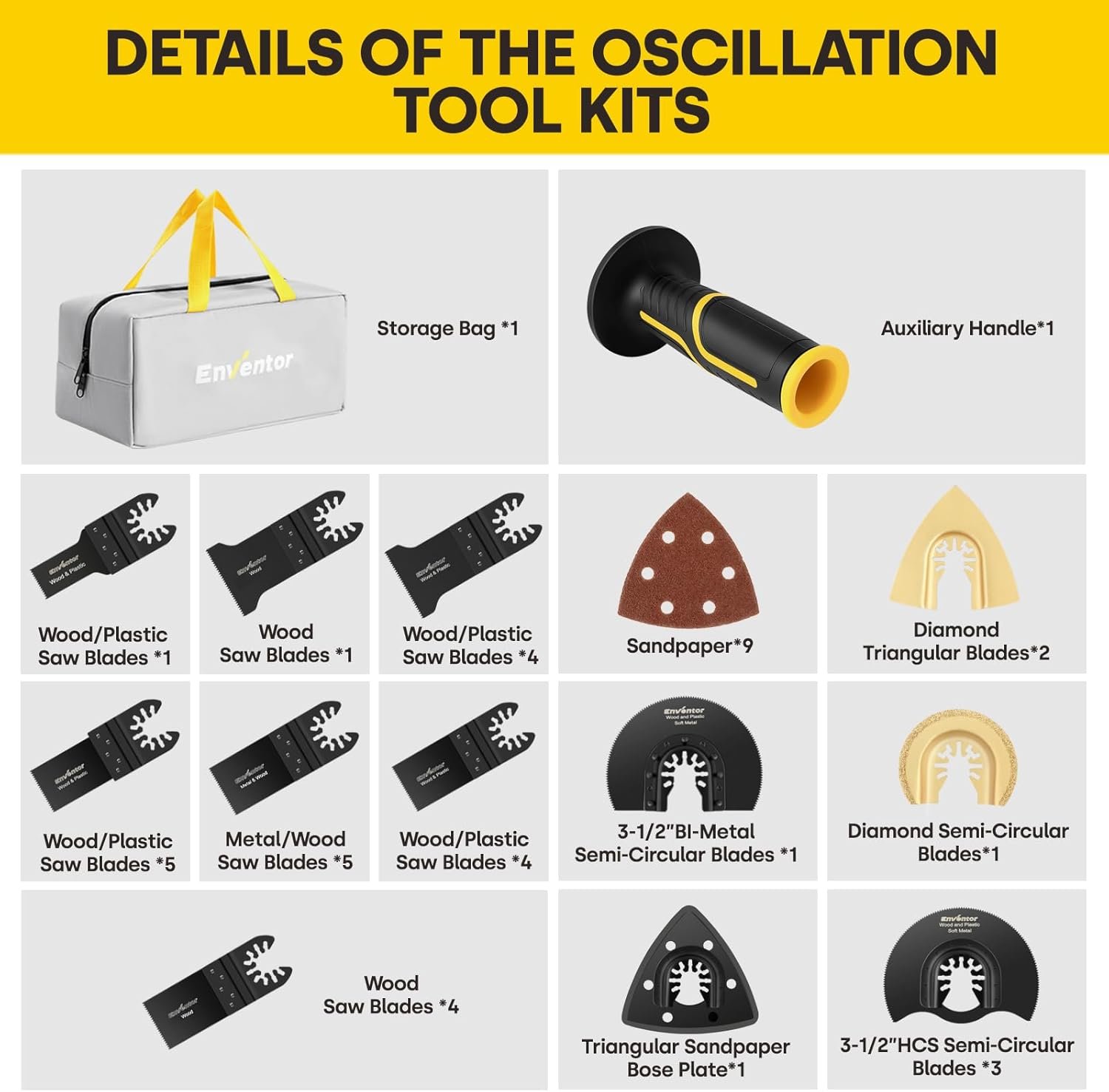 Enventor Oscillating Multi Tools, 280W 15000-22000 OPM Electric Corded Multi Tool, 6 Variable Speeds, 3°Oscillation Angle, Quick-fit Blade Design, Auxiliary Handle, with 43pcs Accessories 86229 - Image 6