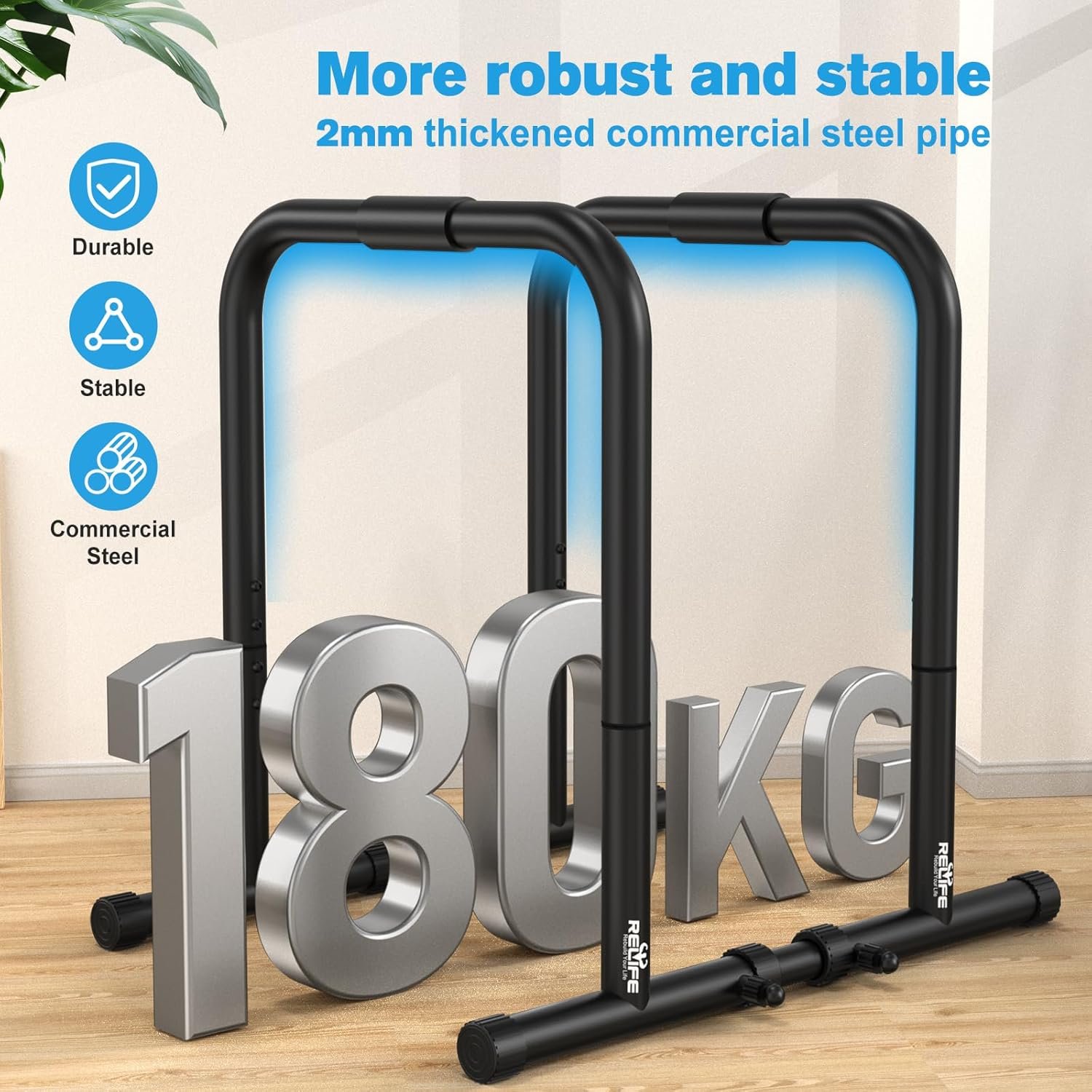RELIFE REBUILD YOUR LIFE Dip Bars Stands Fitness Home Training Parallel Equalizer Bars Calisthenics Station Adjustable - Image 2