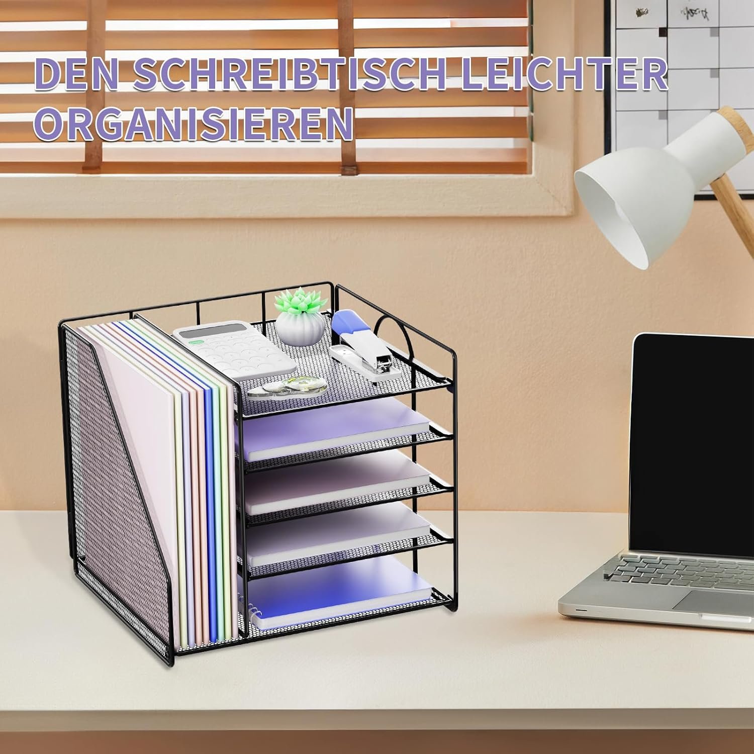 Desk Organizers, 5-Tier Paper Letter Tray Organizer with File Holder, Mesh File Organizer, Desktop Organizers and Storage for Desk Accessories Office Supplies, Black - Image 5