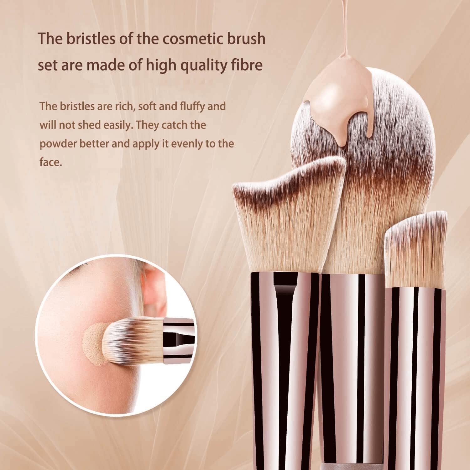 18 Pcs Makeup Brushes, Foundation brush,Professional Make Up Brushes Set Foundation Face Brush Kabuki Brush eye Makeup Brush Set, Makeup Brush Champagne Gold - Image 4