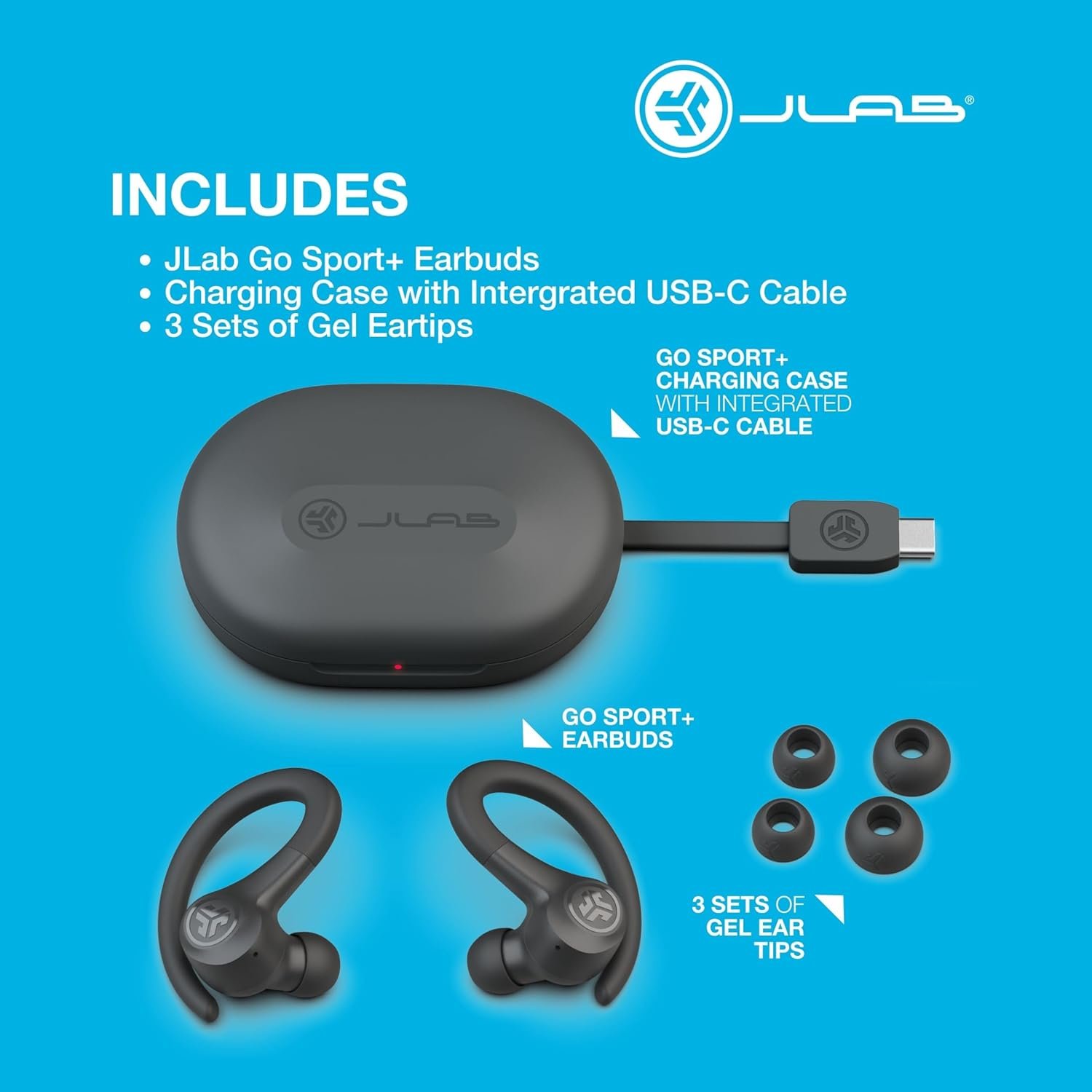 JLab Go Air Sport+ Running Headphones - True Wireless Headphones Bluetooth, Hook Over Ear Earbuds for Sports & Gym, 35+ H Playtime In Ear Buds, IP55 Sweat-Resistant, Be Aware Mode, Graphite - Image 9