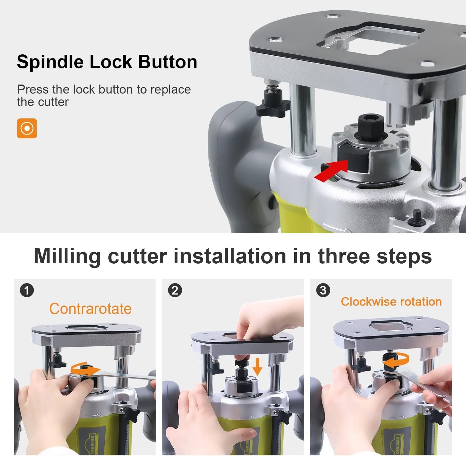 Wood Trimmer, DEWINNER Router Tool Electric Woodworking Power Router Trimmer,Variable Speed Hand Joiner Tool Plunge Router, Trimmer Laminator with 12PC 6mm 8mm Bits Collets - Image 7