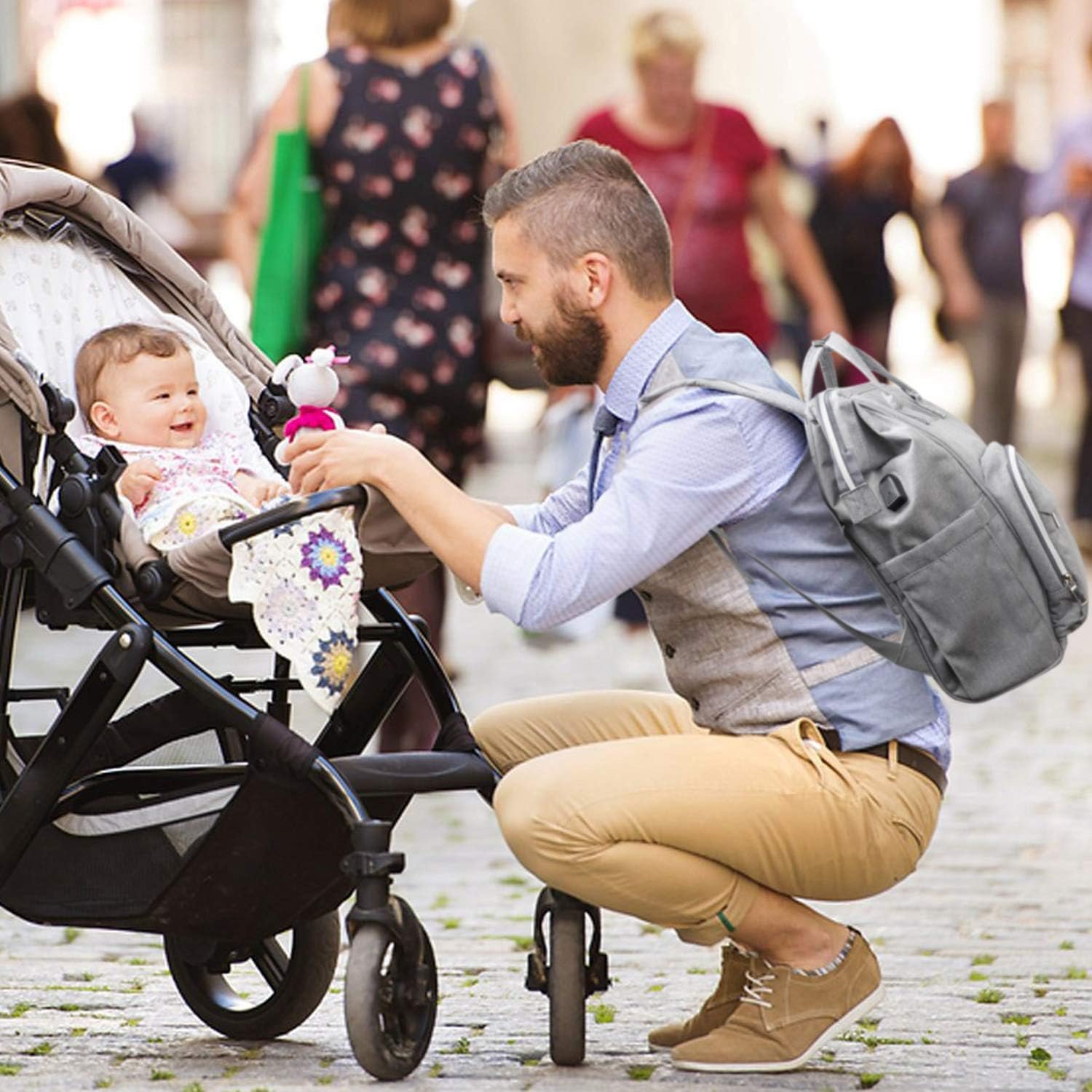 Baby Diaper Bag Backpack, Multi-Function Waterproof Maternity Nappy Bags with USB Port for Mom & Dad, Large Capacity (Grey) - Image 7