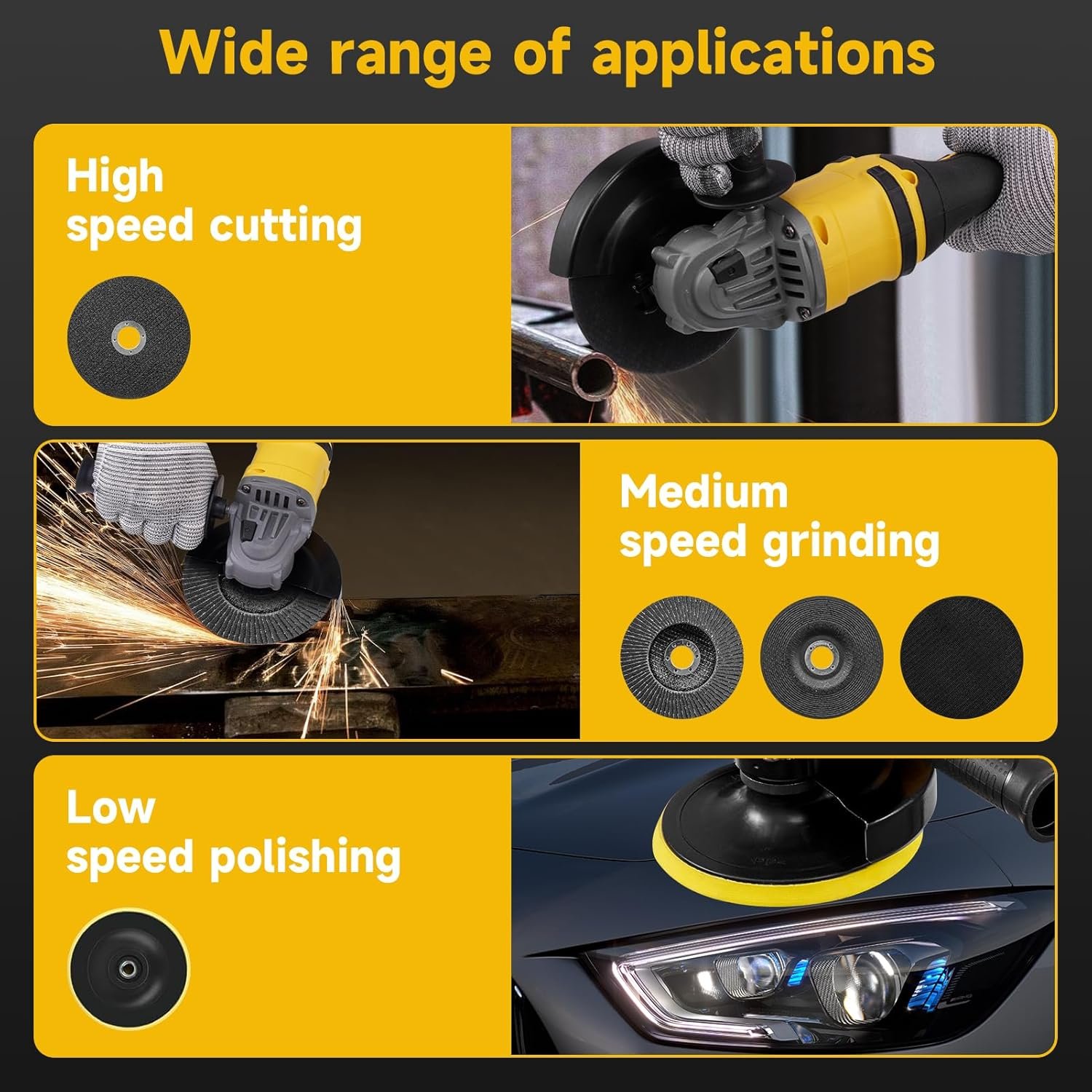papasbox 21V Cordless Angle Grinder, 125mm Brushless Metal Grinder, 30000RPM Electric Angle Grinder Tool with 5.0Ah Battery, 1500W, 4-1/2 Inch for Grinding, Cutting, Brushing, Polishing and Sanding - Image 6
