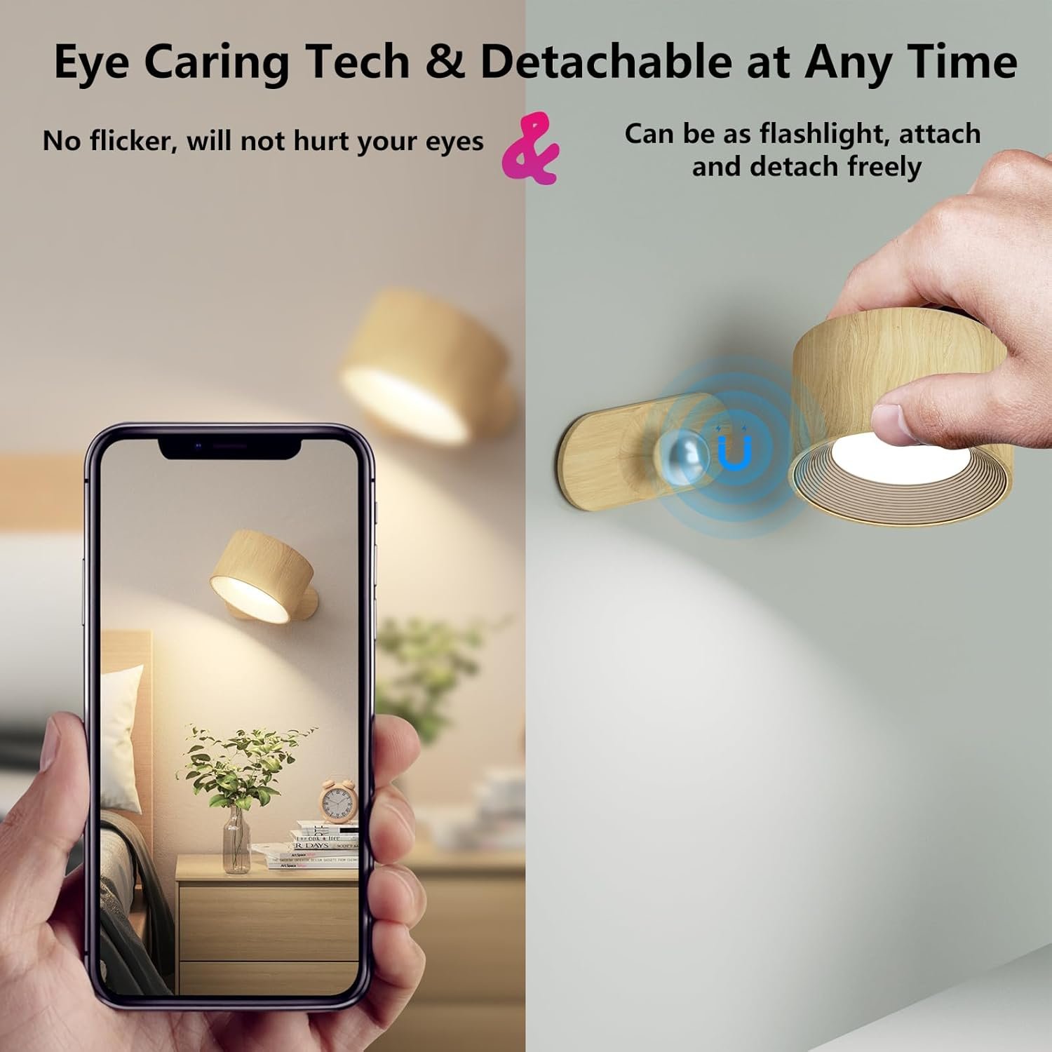 Battery Operated Wall Light, LED Wall Lamp with 360°Adjustable Lighting Indoor Wall Light with 3 Color Modes 3 Brightness Levels Touch Control, Wall Mounted Lamp for Bedroom Reading Bedside-1Pack - Image 4