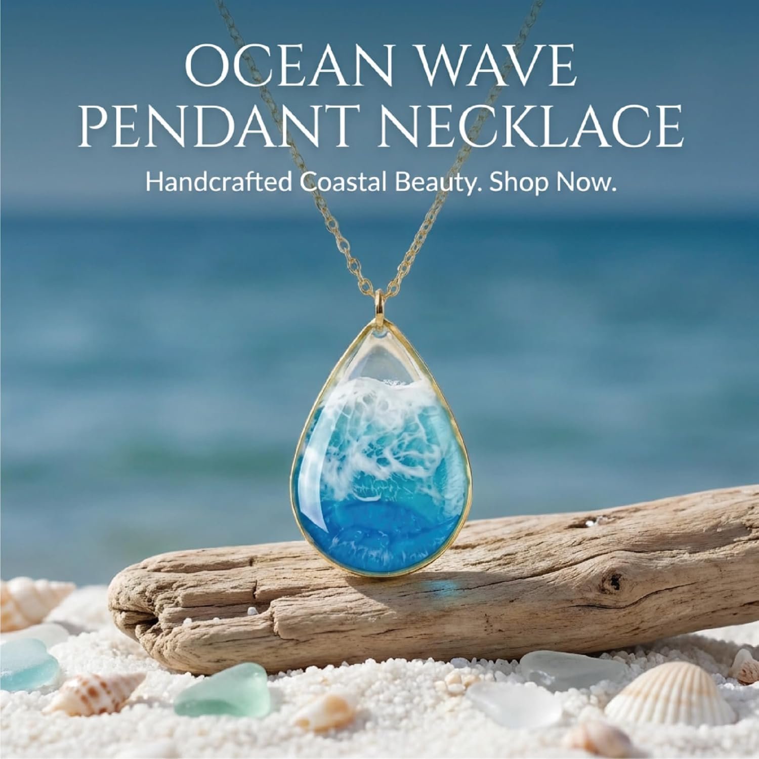Ocean Wave Drop Resin Necklace Gifts For Her Coastal Jewelry Beach Boho Unique Gift for Ocean Lovers - Image 2