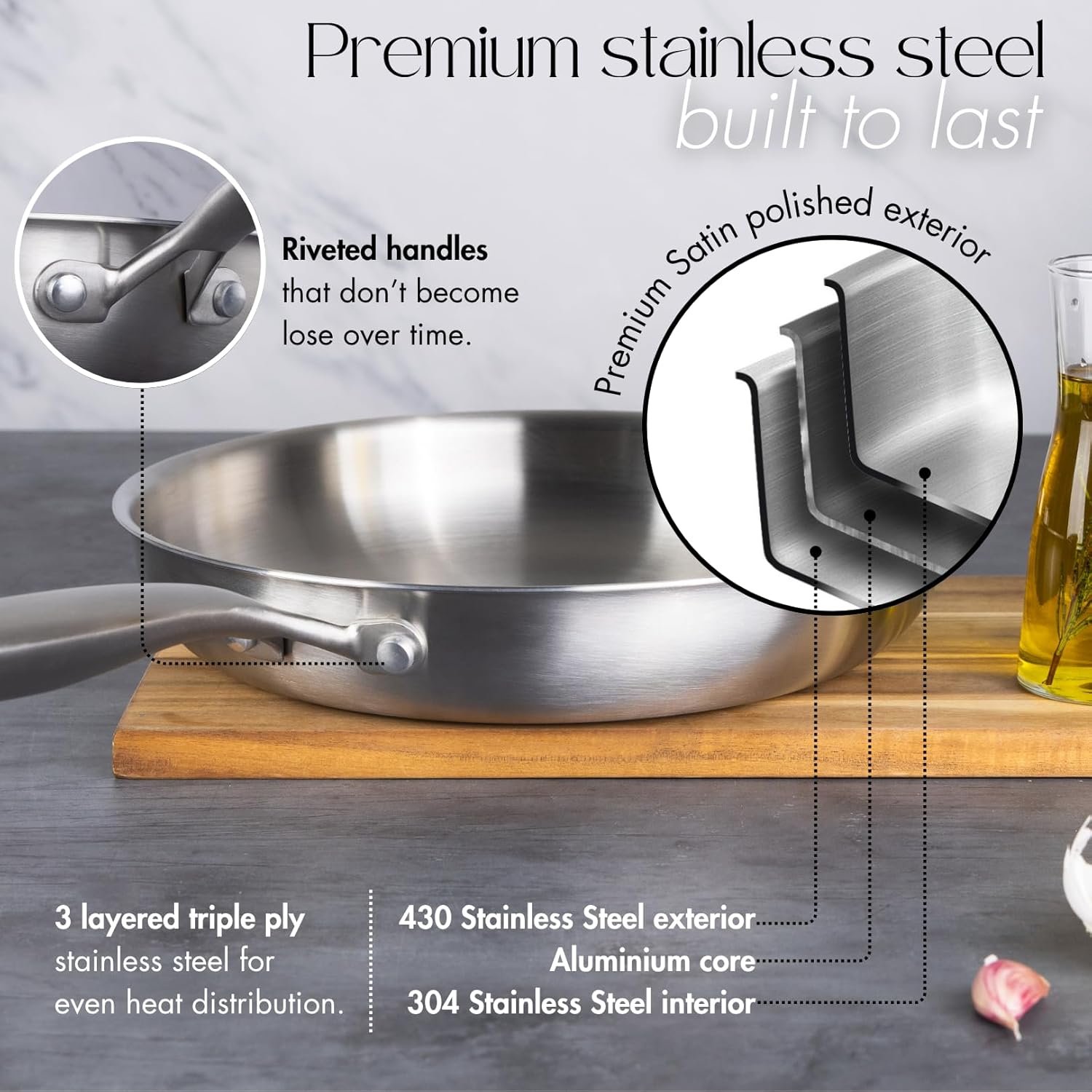 Stainless Steel Pots and Pans Set – 8pcs Cookware with Glass Lids – Induction Hob Pot Set – Cooking Saucepan Pots & Frying Pan Set – by Nuovva - Image 3