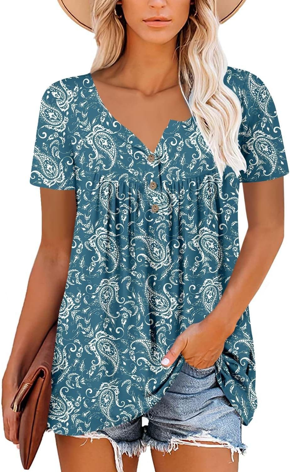 KISSMODA Ladies Pleated Tunic Tops for Women Buttons up Long Sleeve Shirts Floral Print - Image 2