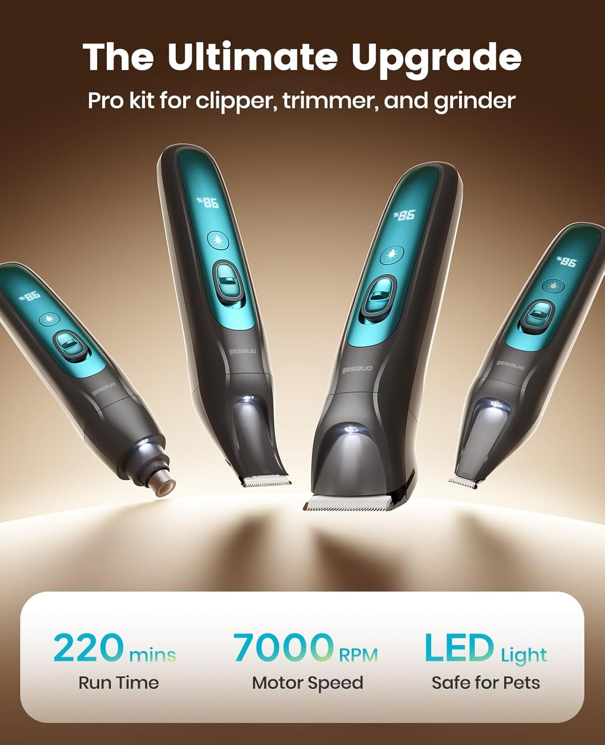 oneisall Dog Clippers & Paw Trimmer 4 in 1 Grooming Kit, Dog Grooming Clippers with LED Light for Full-Body Grooming, Cordless Silent Pet Shaver for Dogs Cats - Image 8