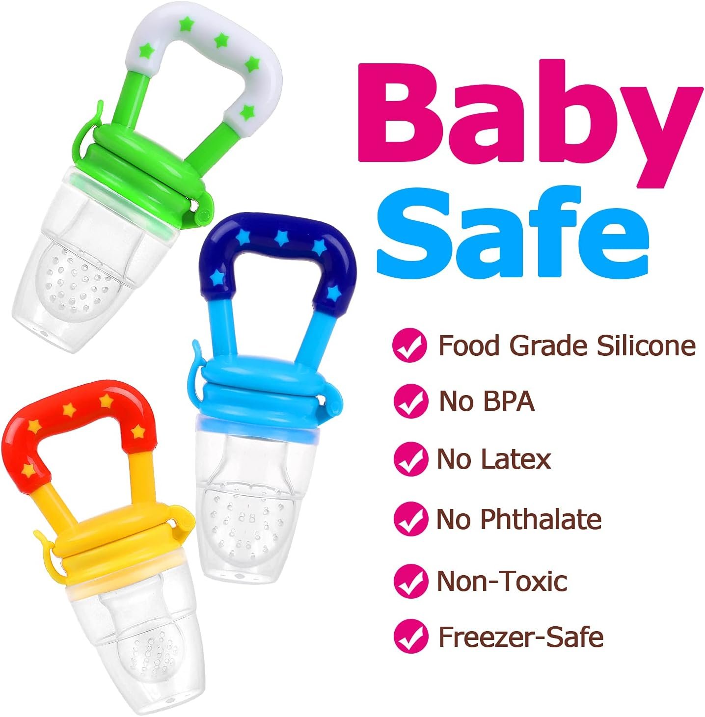 Baby Fruit Feeder JUYOO Weaning Dummies Set Include 3 Pcs Food Feeder Pacifiers with Pacifier Clips Teething Dummy for Babies Infant Toddlers - Image 2