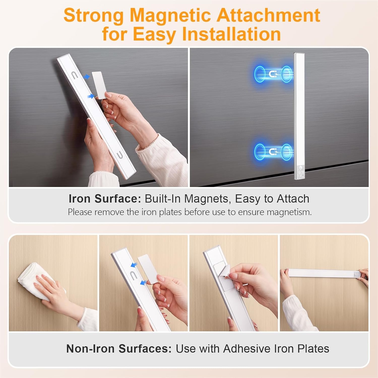 Gritin Under Cabinet Kitchen Lights Rechargeable-3 Color Temps&5 Level Brightness, Super Bright, 4 Modes, Motion Sensor, Long Lasting-Easy Installation Strong Magnetic Under Closet Light-37.5CM/2Pack - Image 9