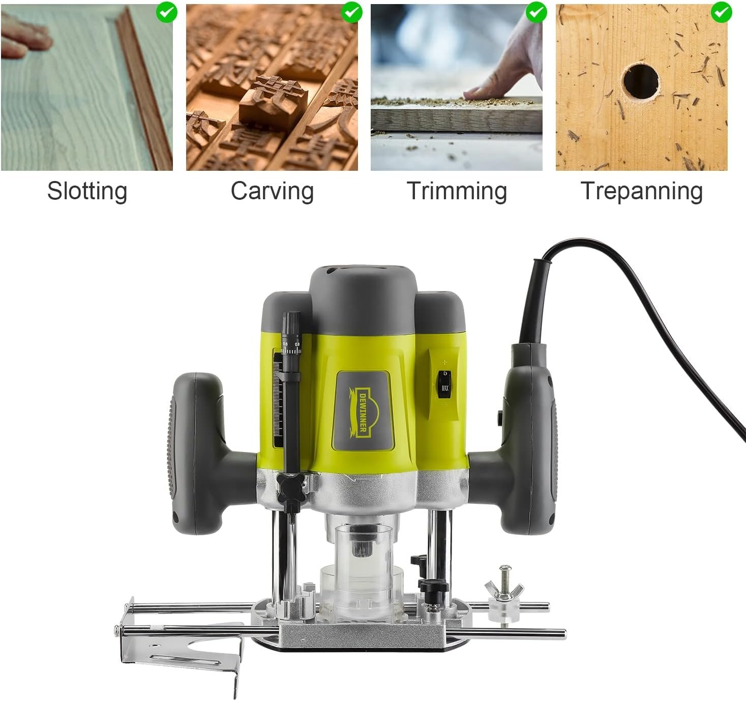 Wood Trimmer, DEWINNER Router Tool Electric Woodworking Power Router Trimmer,Variable Speed Hand Joiner Tool Plunge Router, Trimmer Laminator with 12PC 6mm 8mm Bits Collets - Image 6
