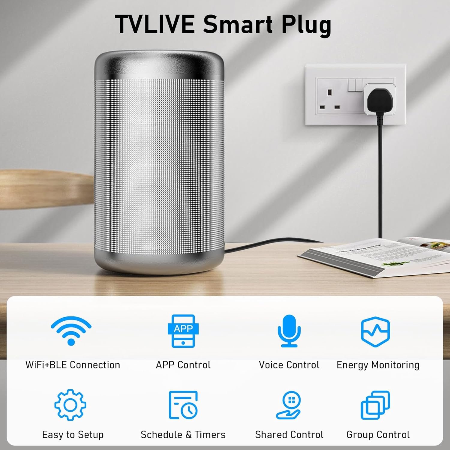 Smart Plug, TVLIVE 2 Pack Smart Plugs Work that with Alexa (Echo/Echo Dot), Google Home Voice Control, Energy Monitoring, Remote Control, Timer & Schedule Function, Device Sharing, Wifi Plug Socket UK - Image 2
