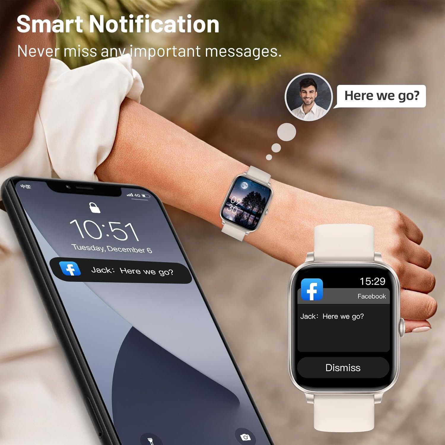 Smart Watch for Men Women Answer/Make Calls, 1.83" HD Touch Screen Fitness Watch with Heart Rate/Sleep Monitor, Step Counter, 123+ Sports Activity Trackers, IP67 Waterproof Smartwatch for Android iOS - Image 3