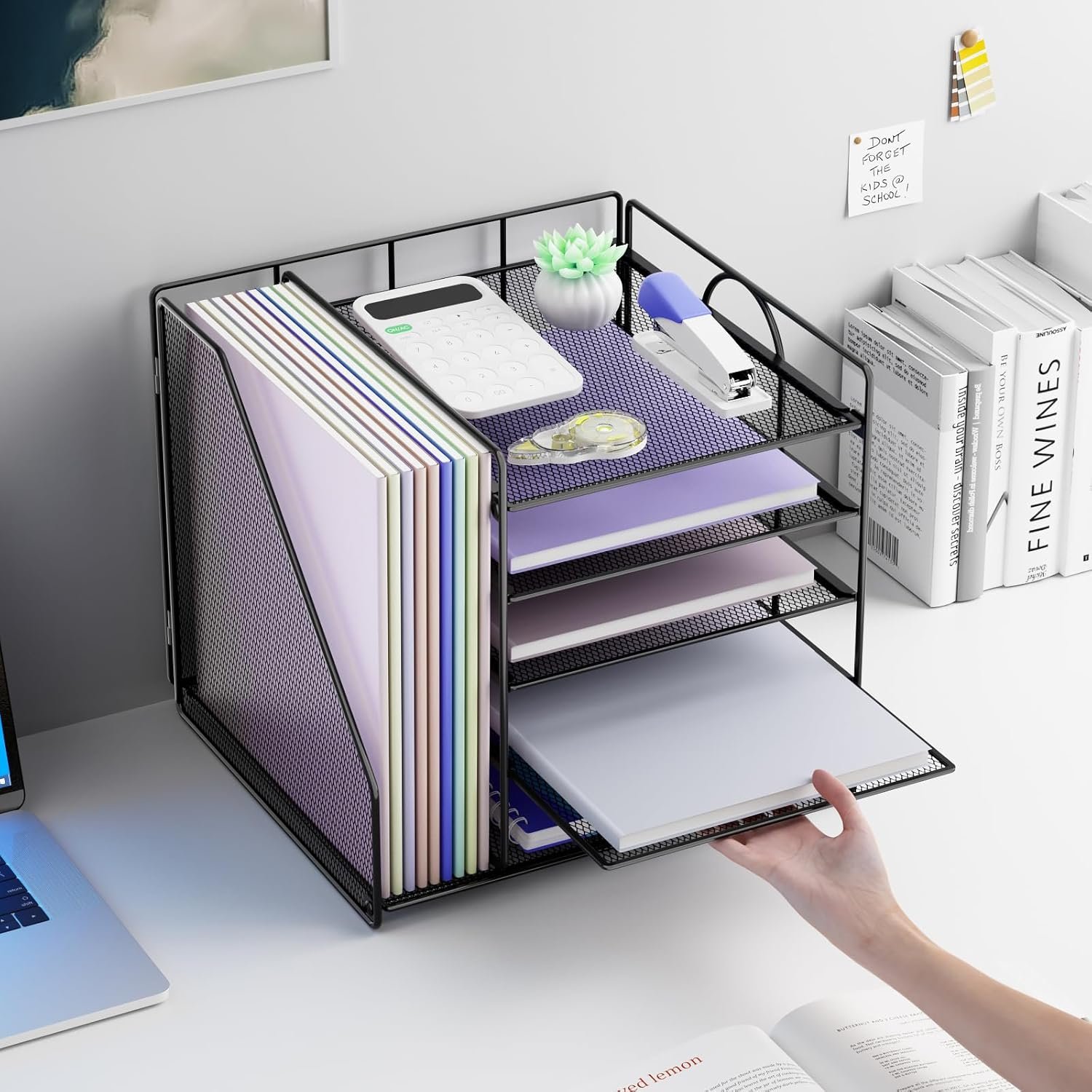 Desk Organizers, 5-Tier Paper Letter Tray Organizer with File Holder, Mesh File Organizer, Desktop Organizers and Storage for Desk Accessories Office Supplies, Black - Image 7