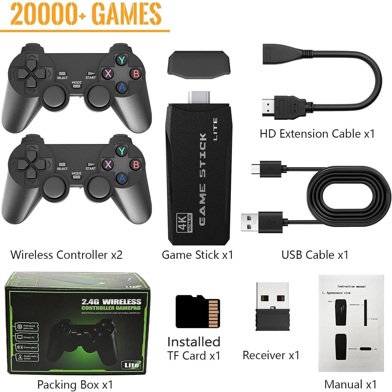 Retro Game Console,Wireless Retro Game Stick with 20,200+ Built-in Games, HDMI Output, Plug & Play, 2.4G Wireless Gamepads, Ideal for Family & Friends Entertainment - Image 7