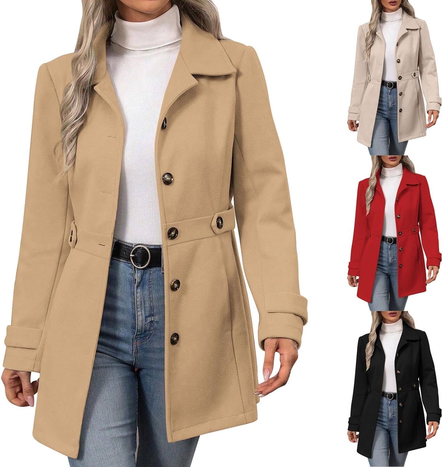Winter Jackets for Women Coats Slim Fit Ladies Coat with Belt Button Womens Jacket Elegant Outerwear for Office Work and Everyday Wear - Image 2