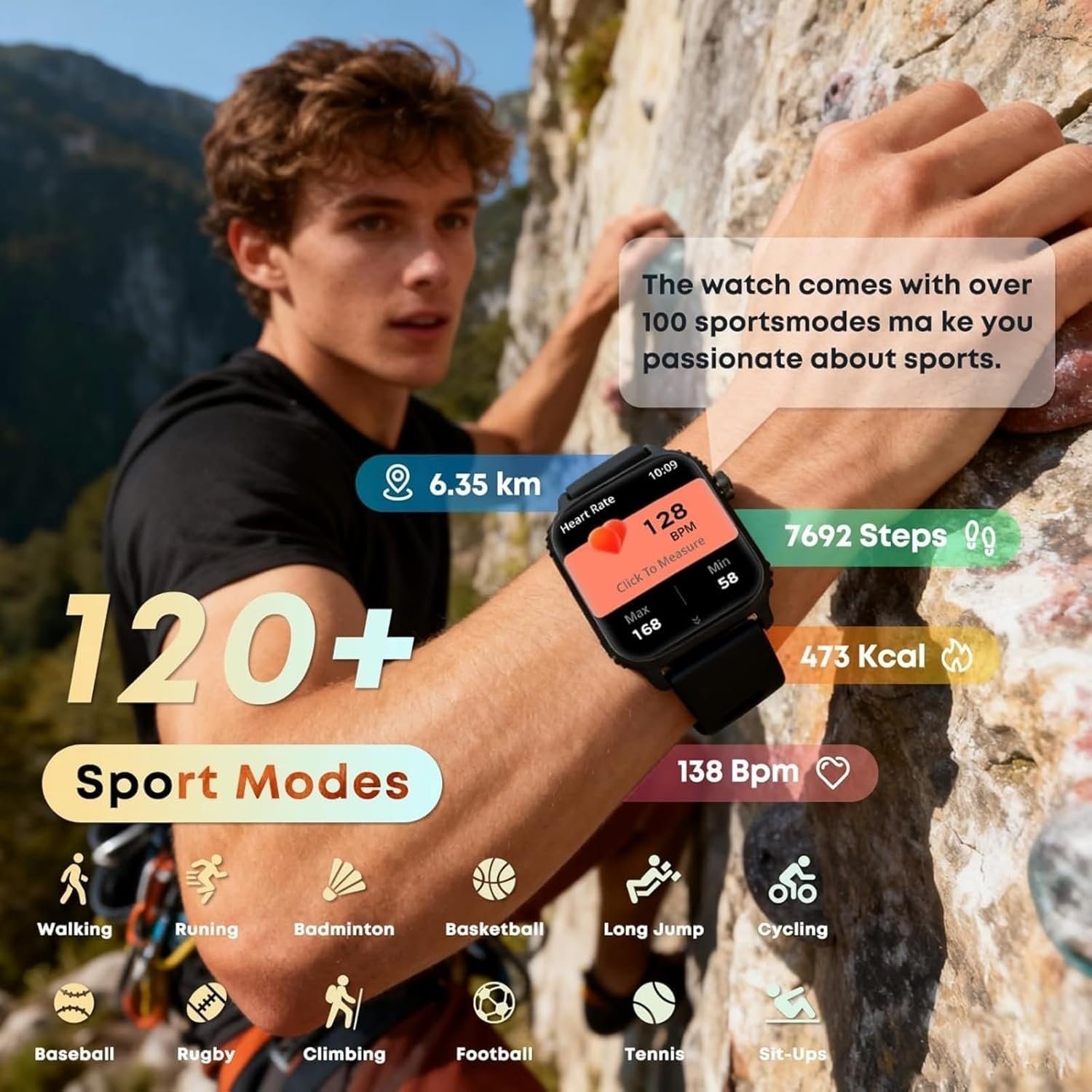 Smart Watches for Women Men, 1.83 inches HD Smartwatch with 120 Sports Modes, Heart Rate/Sleep Monitor, IP67 Waterproof, Bluetooth Call & Music Control for iPhone/Android (Glossy black) - Image 2