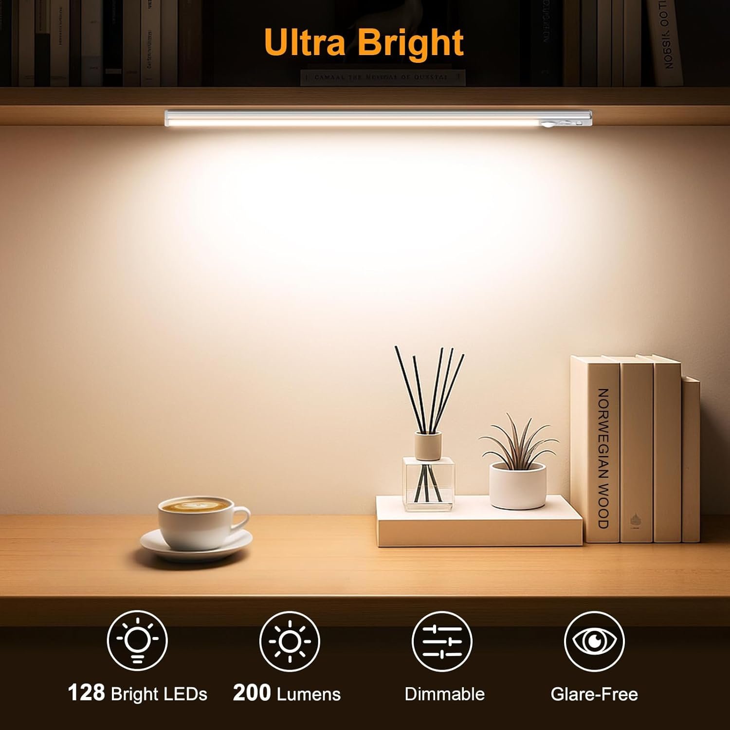 Gritin Under Cabinet Kitchen Lights Rechargeable-3 Color Temps&5 Level Brightness, Super Bright, 4 Modes, Motion Sensor, Long Lasting-Easy Installation Strong Magnetic Under Closet Light-37.5CM/2Pack - Image 3
