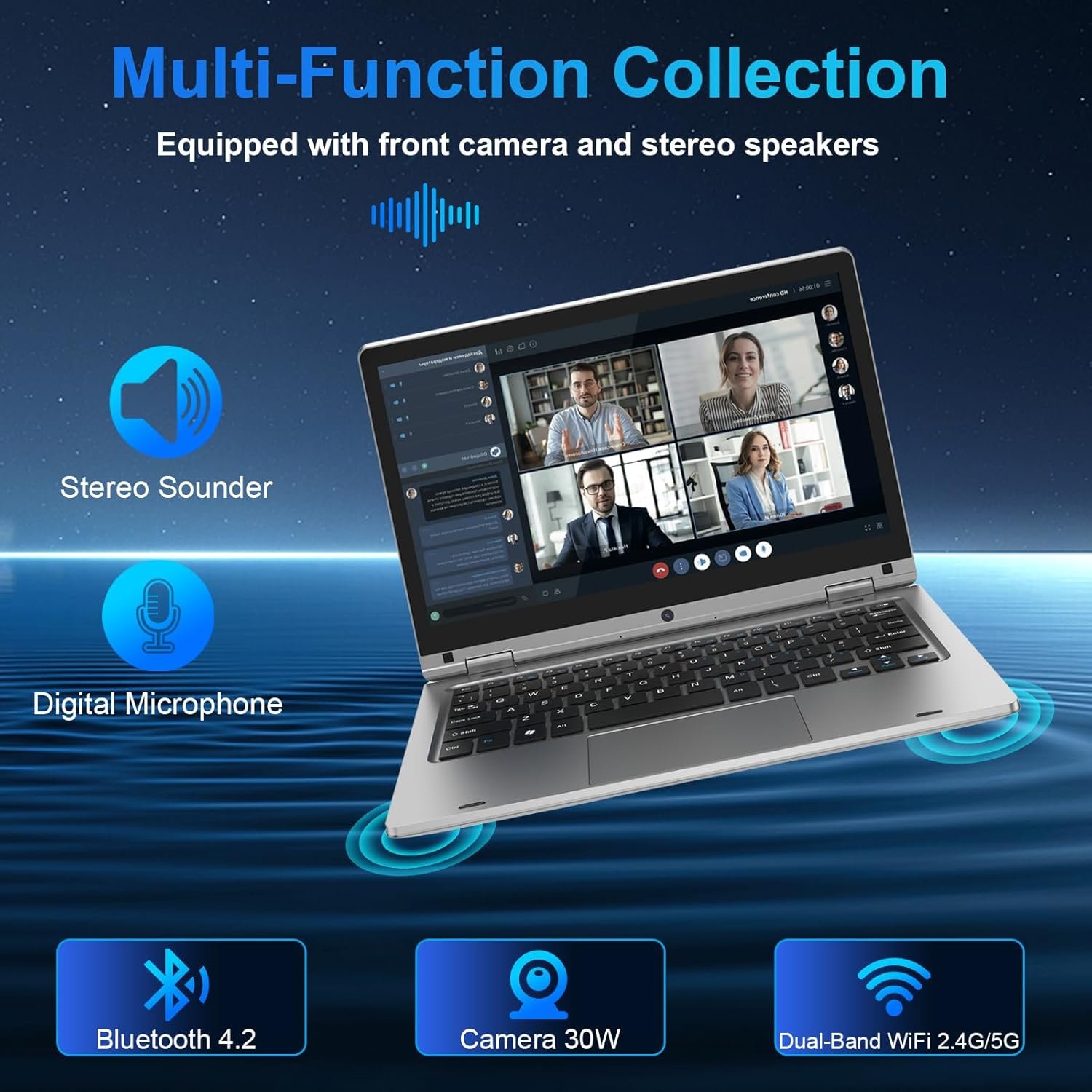360° Foldable Touchscreen Laptop 11.6'' - Celeron N4020 6GB RAM 128GB SSD, Laptop Computer Dual Band 2.4G/5G WiFi Bluetooth HDMI, USB 3.0 * 2, 256GB SD Card Expandable Mini Laptop - Image 4