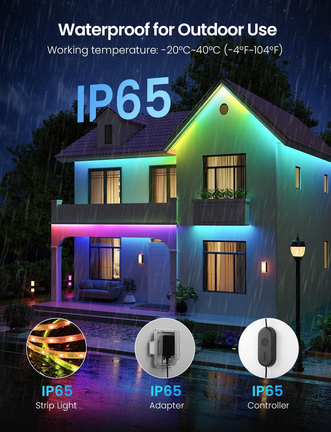 Lepro SW1 AI Smart Outdoor LED Strip, RGBWIC 5M Outdoor Lights IP65 Waterproof, Work with Alexa, Google Assistant, Tunable White, 1750lm Dimmable, Music Sync, for Garden, Eave, Garage and More - Image 2