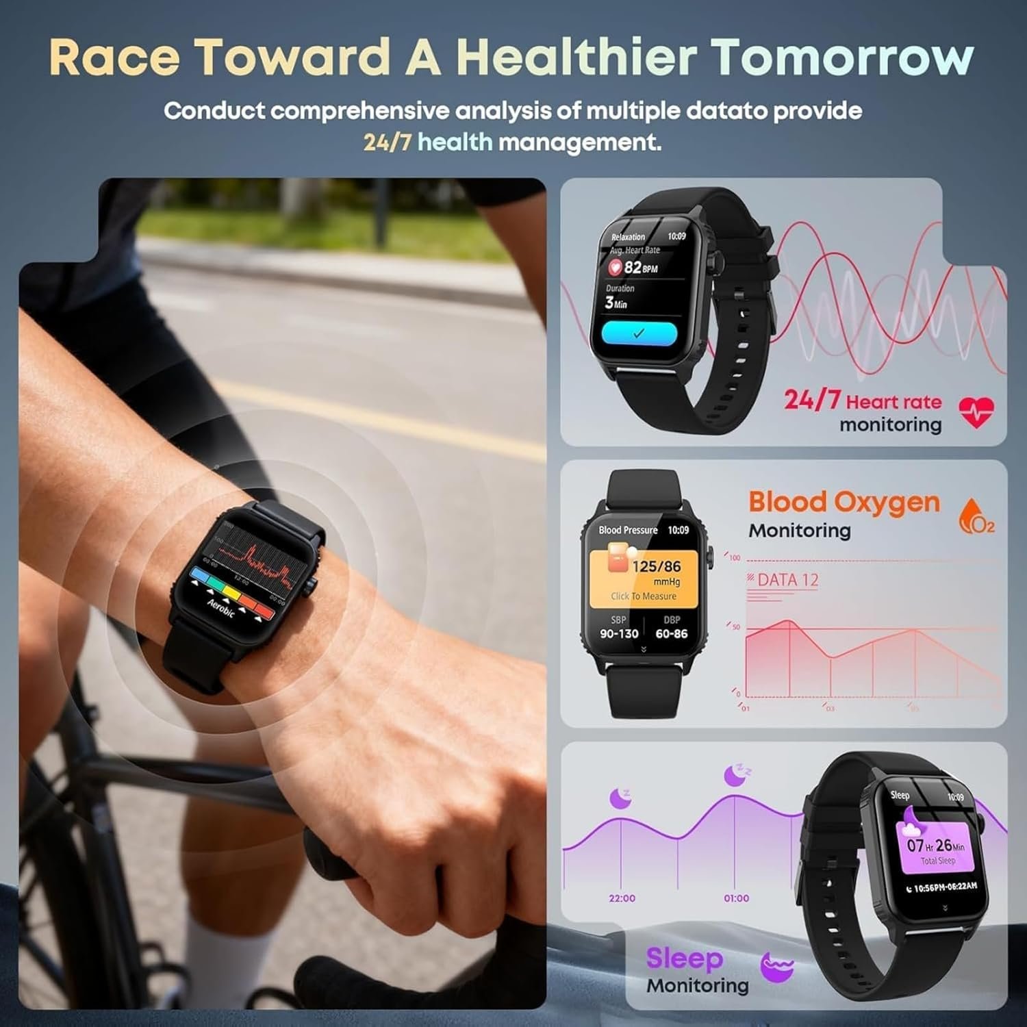 Smart Watches for Women Men, 1.83 inches HD Smartwatch with 120 Sports Modes, Heart Rate/Sleep Monitor, IP67 Waterproof, Bluetooth Call & Music Control for iPhone/Android (Glossy black) - Image 3
