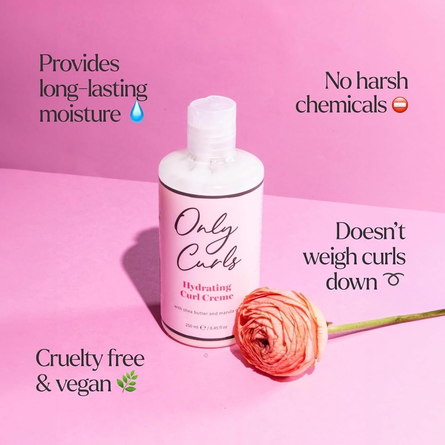 Only Curls Hydrating Curl Crème Duo, Curly Hair Product, Curl Enhancer & Control, Hydrating, Leave-in Styling Cream, Soft, Defined, Frizz-Free Curls, All Curly Hair Types, Vegan Formula, 250 ml x2 - Image 3