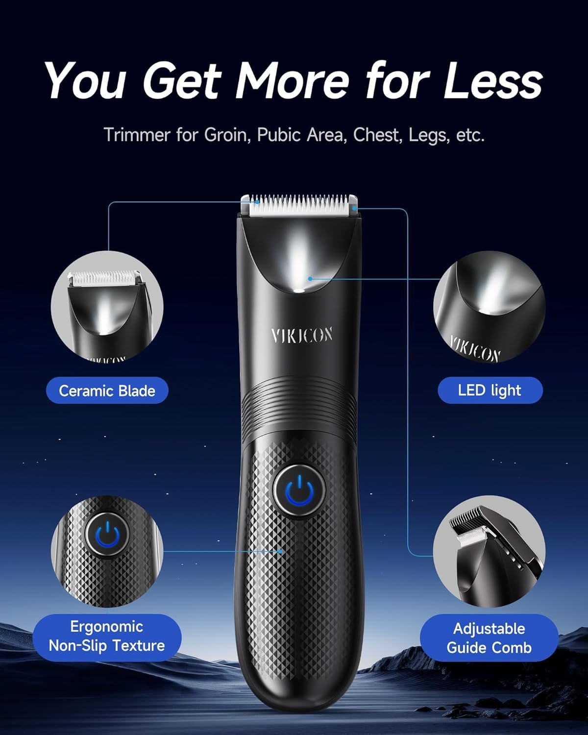 Manscape Body Trimmer Men, Painless Pubic & Balls Trimmer Men, Body Shavers w/Ceramic Blade&LED Light, IPX7 Waterproof Electric Razor, Male Grooming Kit USB-C Rechargeable, Gifts for Husband - Image 2