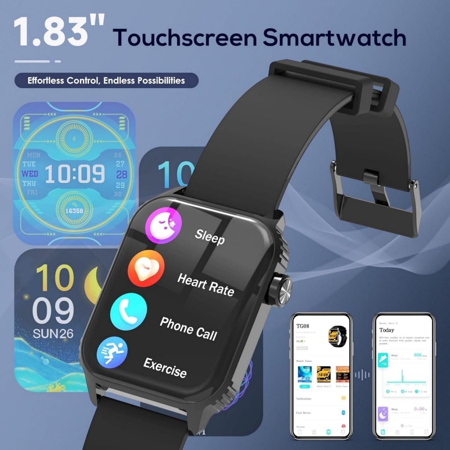 Smart Watches for Women Men, 1.83 inches HD Smartwatch with 120 Sports Modes, Heart Rate/Sleep Monitor, IP67 Waterproof, Bluetooth Call & Music Control for iPhone/Android (Glossy black) - Image 5