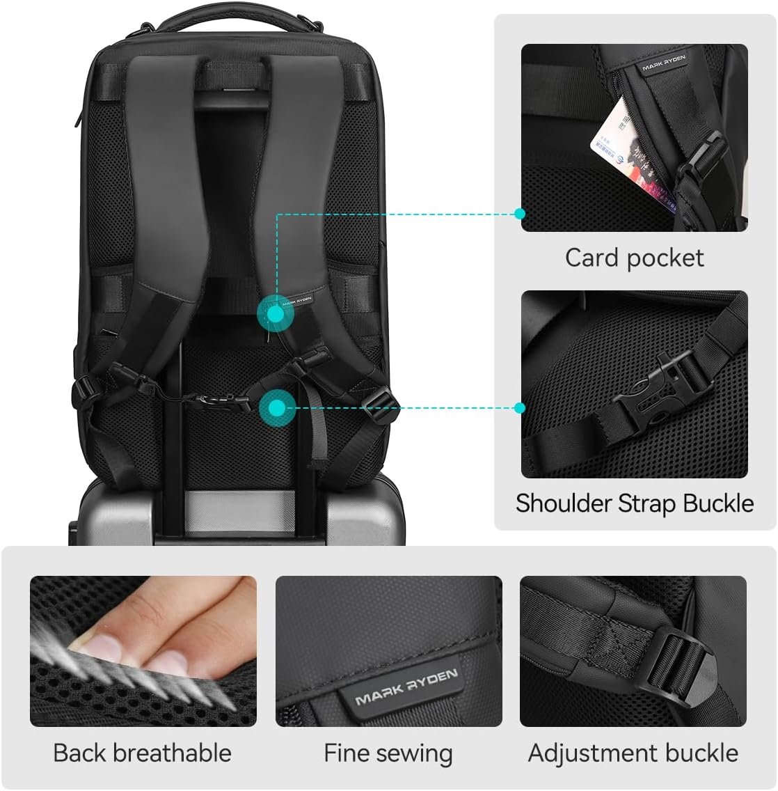 MARK RYDEN mens backpack Large Capacity waterproof laptop backpack business men with USB Charging Port for Official Travel Hiking Pack Fits Under 17.3 Inch Laptop - Image 7