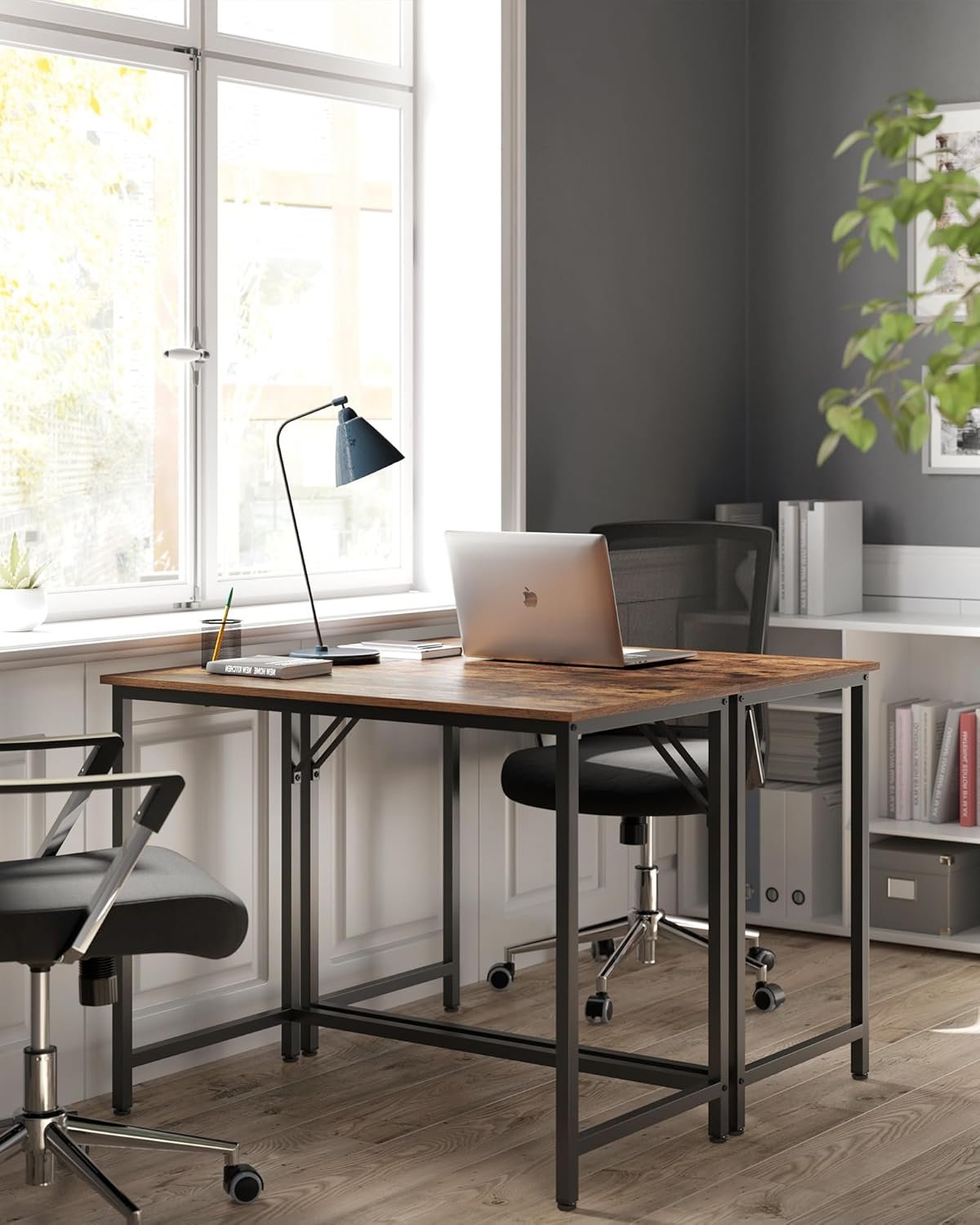 VASAGLE Computer Desk, Writing Desk, Small Office Table, 50 x 100 x 75 cm, Study, Home Office, Simple Assembly, Steel, Industrial Design, Rustic Brown and Black LWD41X - Image 2