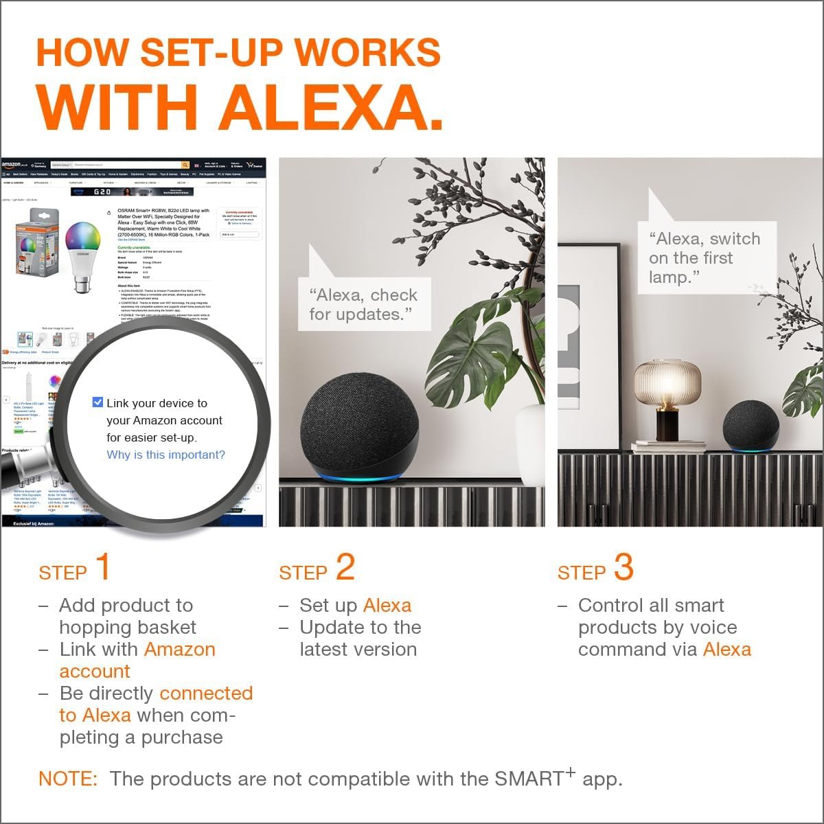OSRAM SMART+ RGBW, B22d LED Lamp with Matte Over WiFi, Specially Developed for Alexa, Easy Setup by Click, 60 W Replacement, Warm White to Cool White (2700-6500 K), 16 Million RGB Colours, Pack of 1 - Image 3