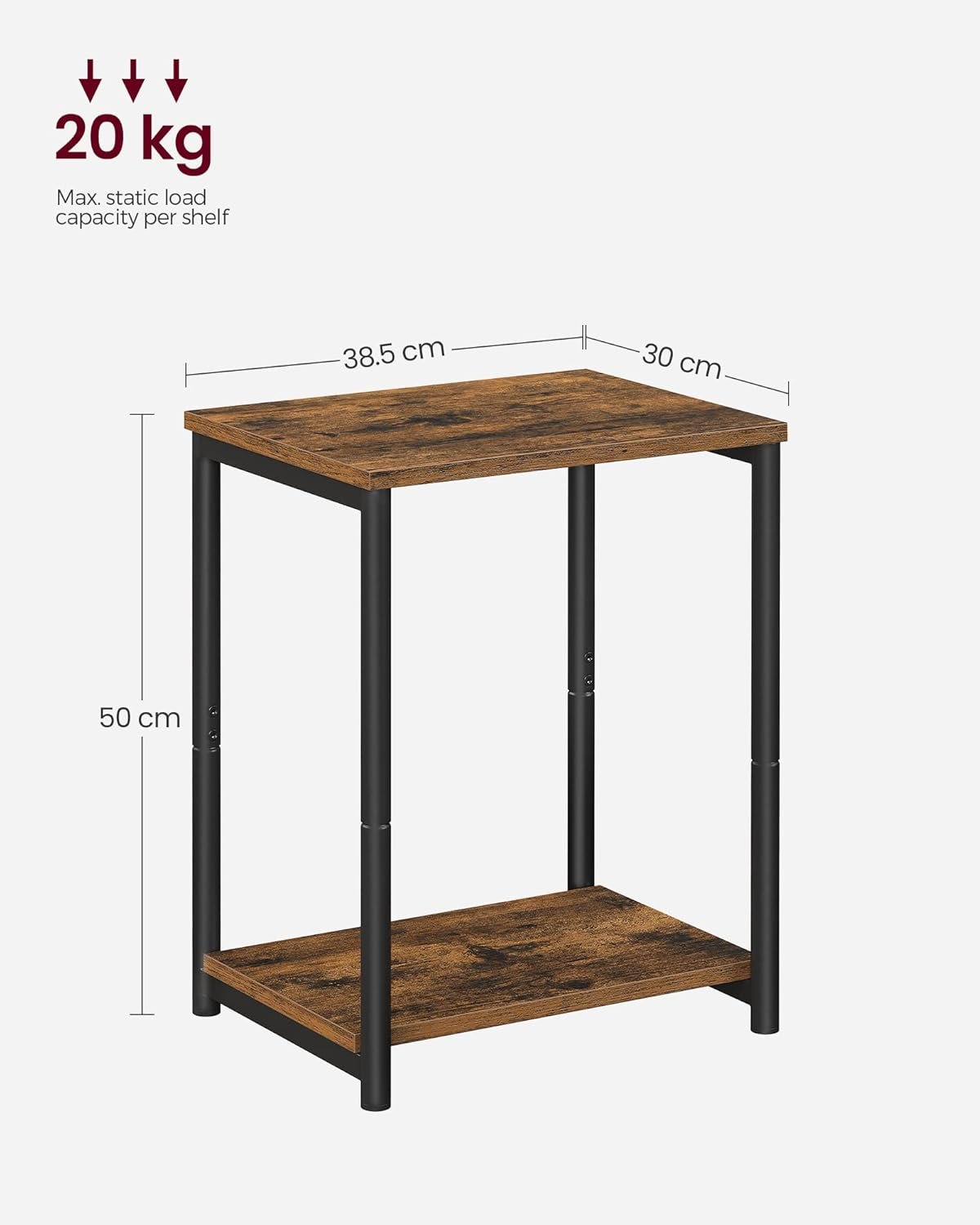 VASAGLE Side Table, Bedside Table, End Table with Storage Shelf, Steel Frame, for Living Room, Sitting Room, Bedroom, Industrial, Rustic Brown and Black LET271B01 - Image 3