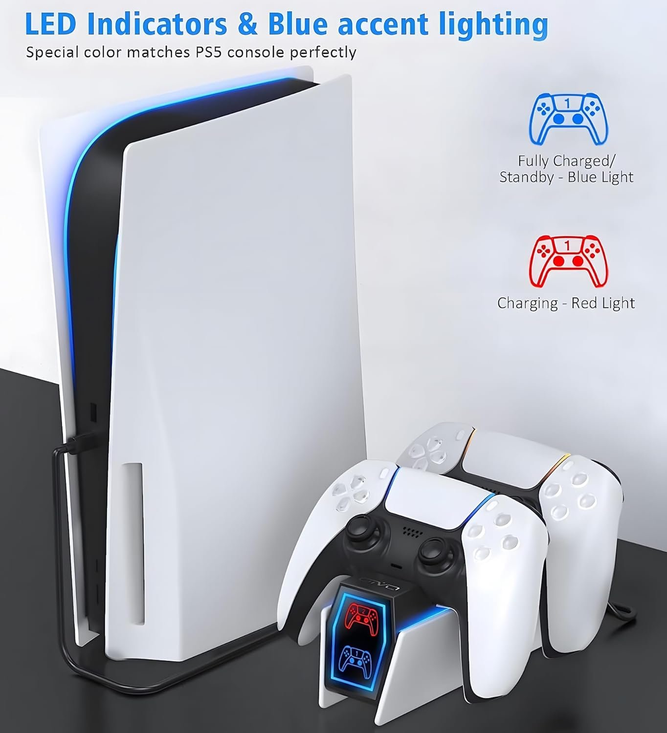 OIVO PS5 Charging Station - 2H Fast Controller Charger for PlayStation 5 DualSense, Upgrade Charging Dock With 2 Types of Cable for Dual Controllers - Image 3