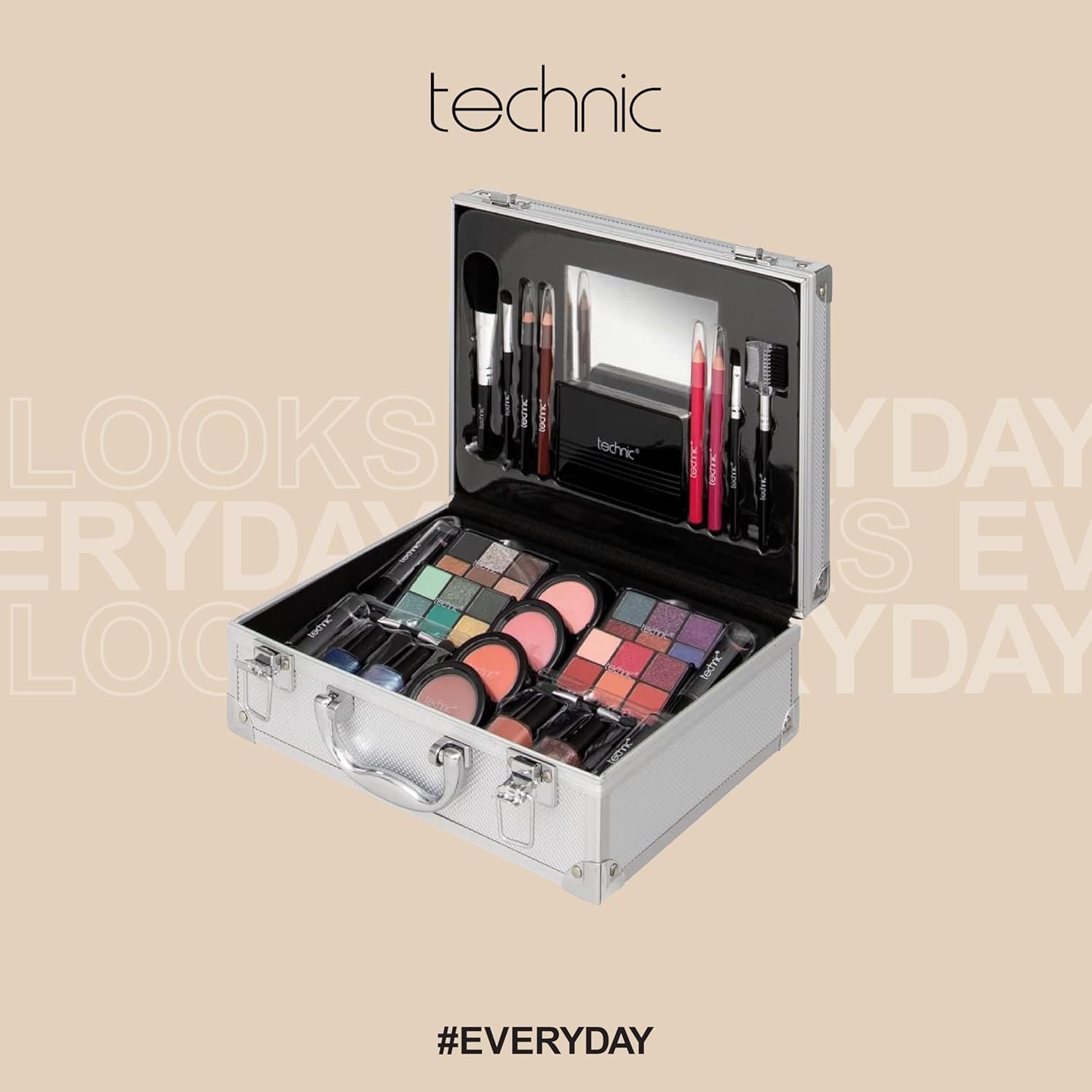 Technic 28 Pcs Professional Carry & Storage Train Case Including Beauty Makeup Cosmetics & Tools - Image 2
