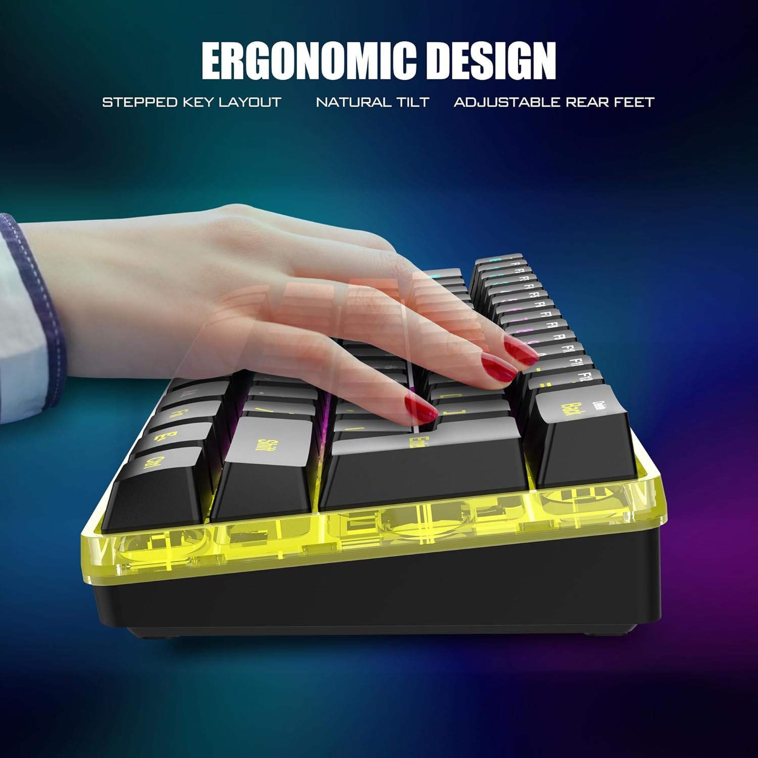 RedThunder K62 Wireless 60% RGB Gaming Keyboard and Mouse Combo, UK Layout 62 Keys Ultra Compact Backlit Mini Keyboard, Lightweight Cellular Optical Mouse, Portable Set for PC PS5 Xbox Gamers (Black) - Image 7