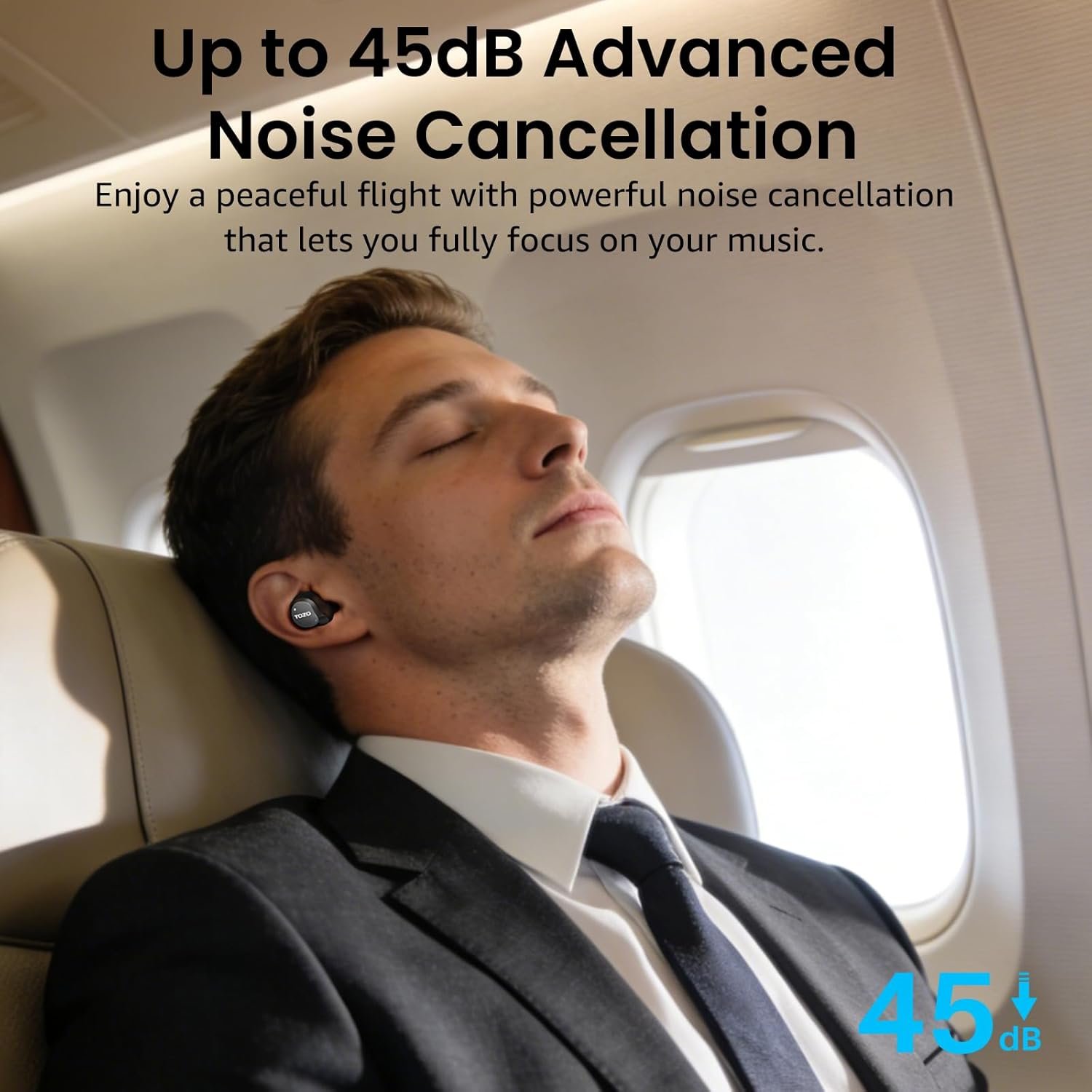 TOZO NC9 Hybrid Active Noise Cancelling Earbuds for Travel Work Calls, 45dB ANC Wireless Earbuds, 6-Mic ENC for Clear Calls, Deep Bass 60H Playtime IPX8 Bluetooth 5.3 Ear Buds with App for Custom EQ - Image 2