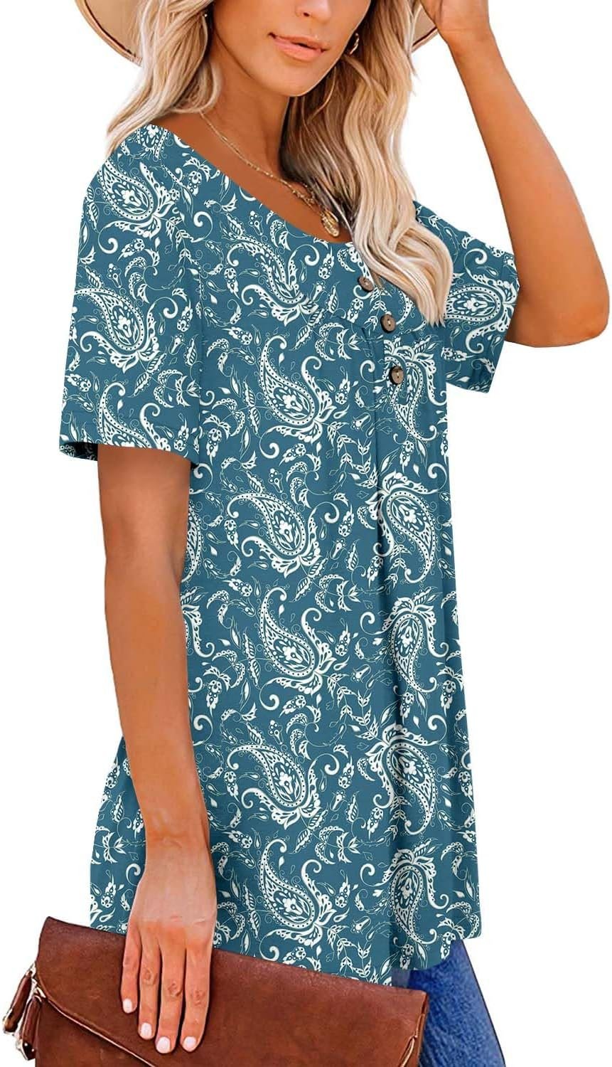 KISSMODA Ladies Pleated Tunic Tops for Women Buttons up Long Sleeve Shirts Floral Print - Image 3