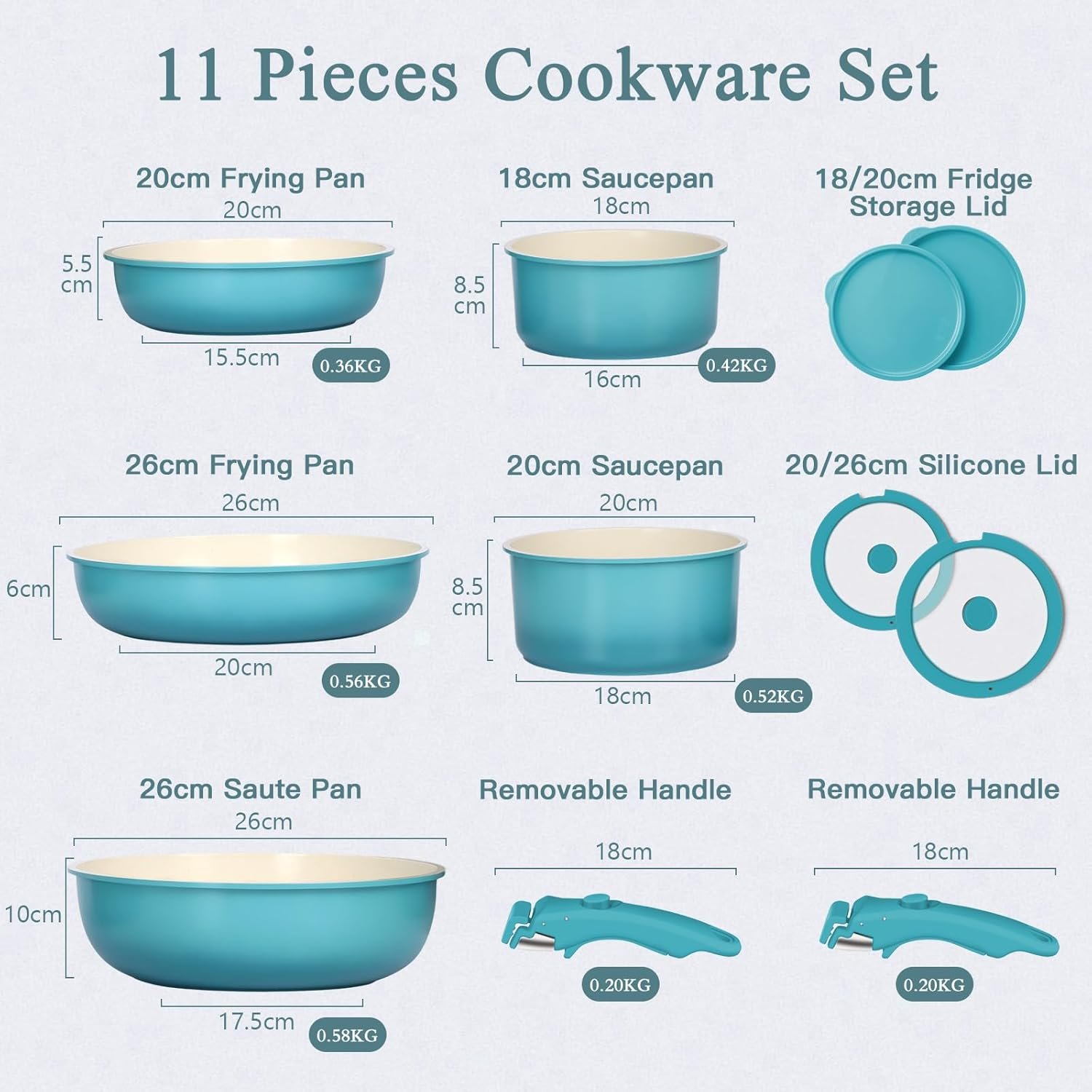 GiPP 11Pcs Pots and Pans Set with Detachable Handle, Pans Set with Ceramic Non-Stick Coating, Induction Stackable Cooking Pots Set, Mobile Cookware Set Ovenproof Safe, Blue Gradient - Image 2