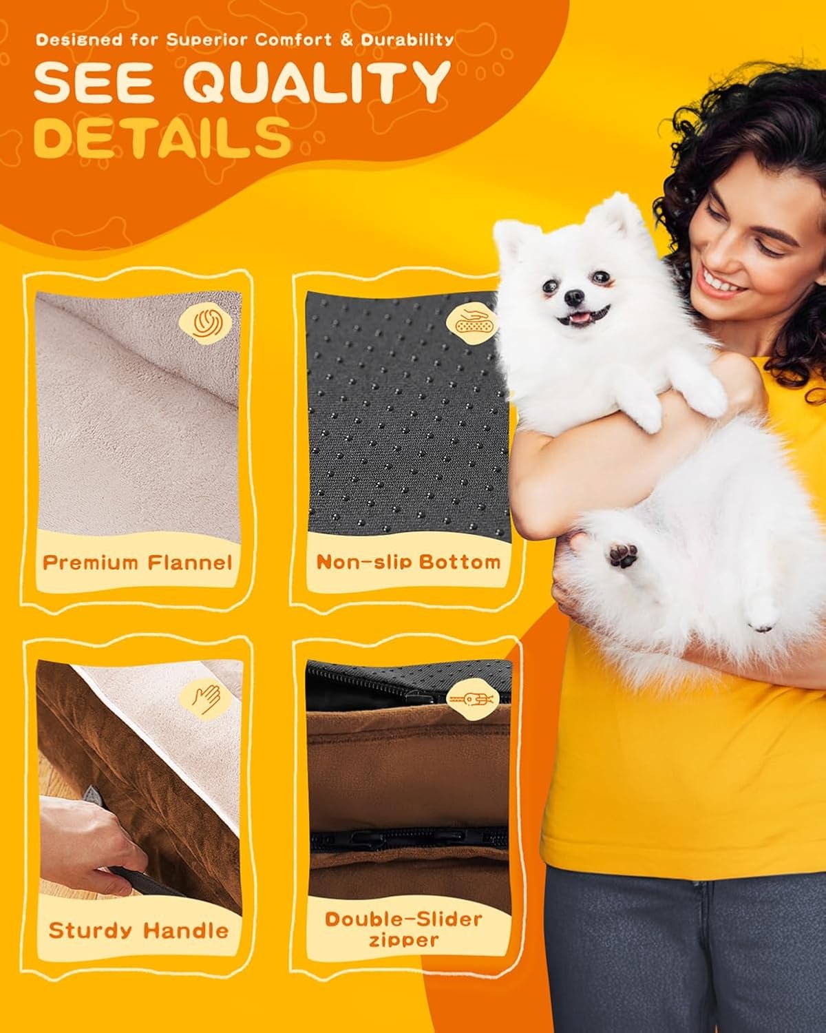 XL Orthopedic Dog Bed, Waterproof Dog Sofa Bed with Removable Washable Cover, Soft Egg Foam Pet Bed, Non-Slip Bottom and Four-Sided Bolster Cushion(Brown, 117x76x19cm) - Image 6