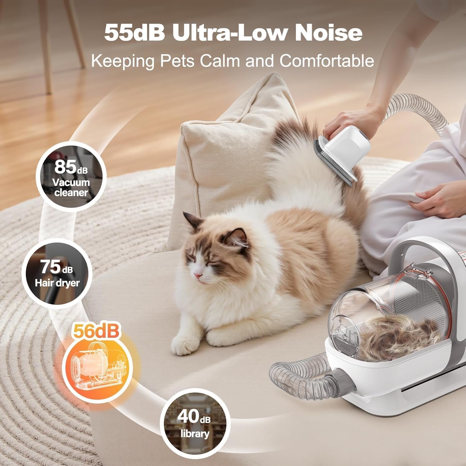 Afloia Dog Grooming Kit with Vacuum, Cat Clippers, Suction 99% Pet Hair, Professional Pet Grooming Kit with 7 Proven Tools for Shedding Grooming, Cat Dog Grooming Vacuum Kit, 1.5L - Image 4