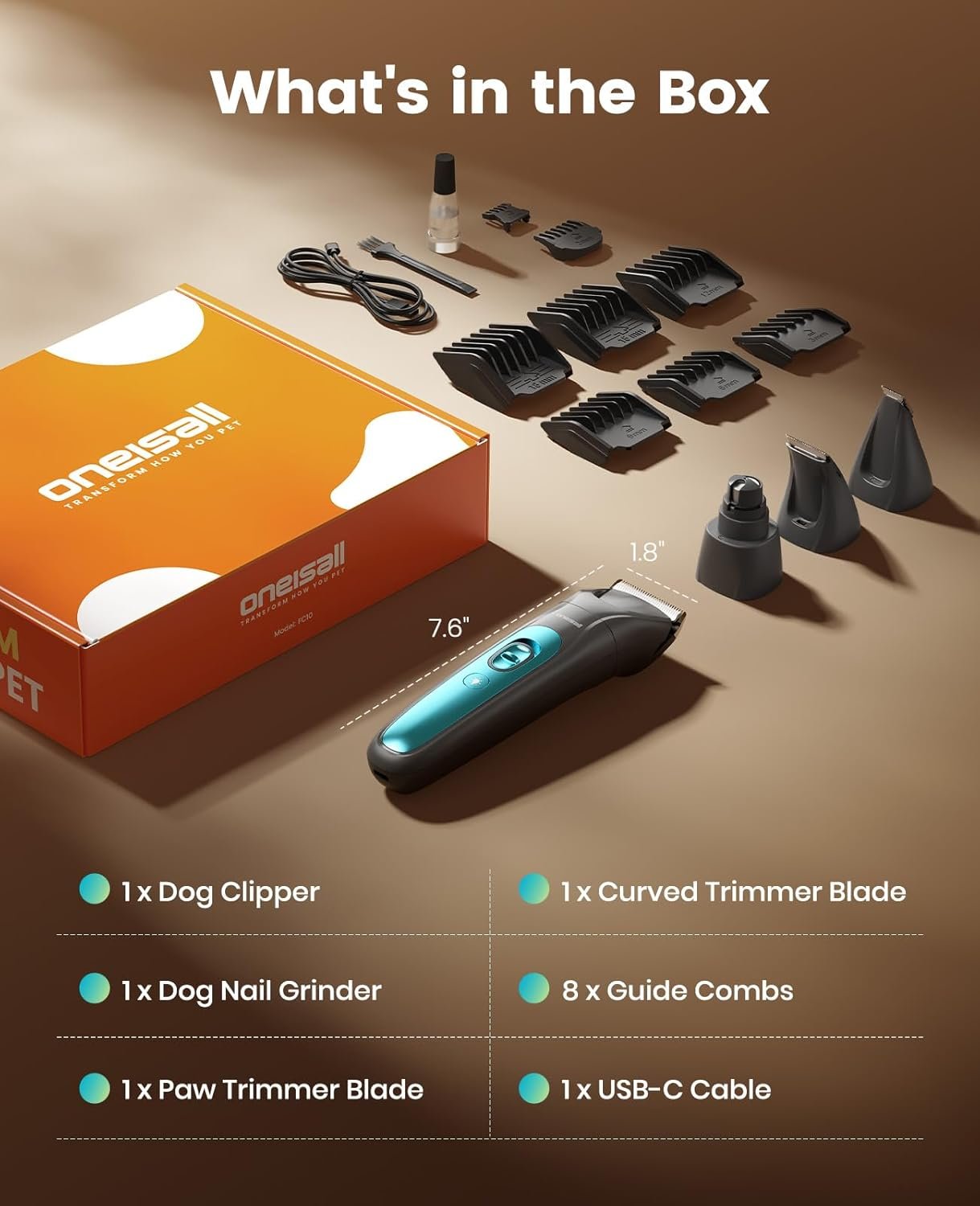 oneisall Dog Clippers & Paw Trimmer 4 in 1 Grooming Kit, Dog Grooming Clippers with LED Light for Full-Body Grooming, Cordless Silent Pet Shaver for Dogs Cats - Image 9