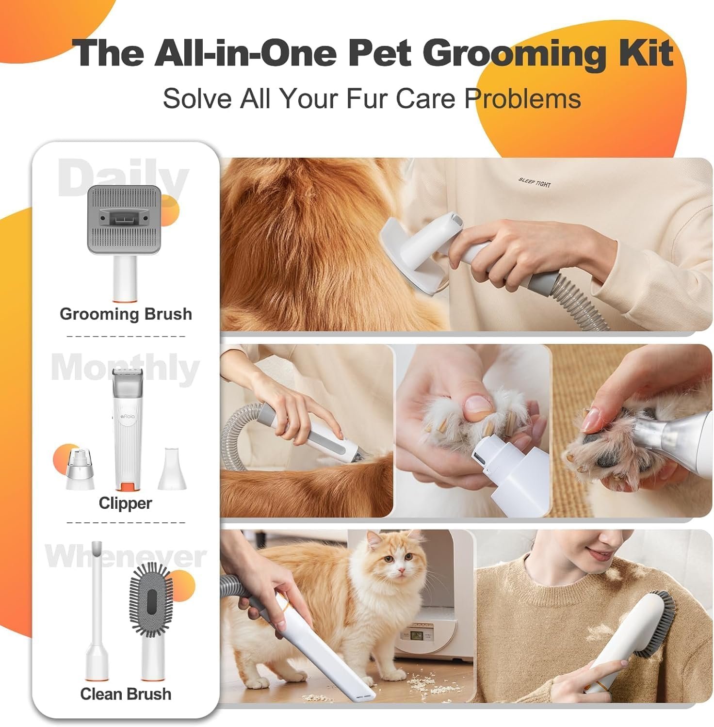Afloia Dog Grooming Kit with Vacuum, Cat Clippers, Suction 99% Pet Hair, Professional Pet Grooming Kit with 7 Proven Tools for Shedding Grooming, Cat Dog Grooming Vacuum Kit, 1.5L - Image 2