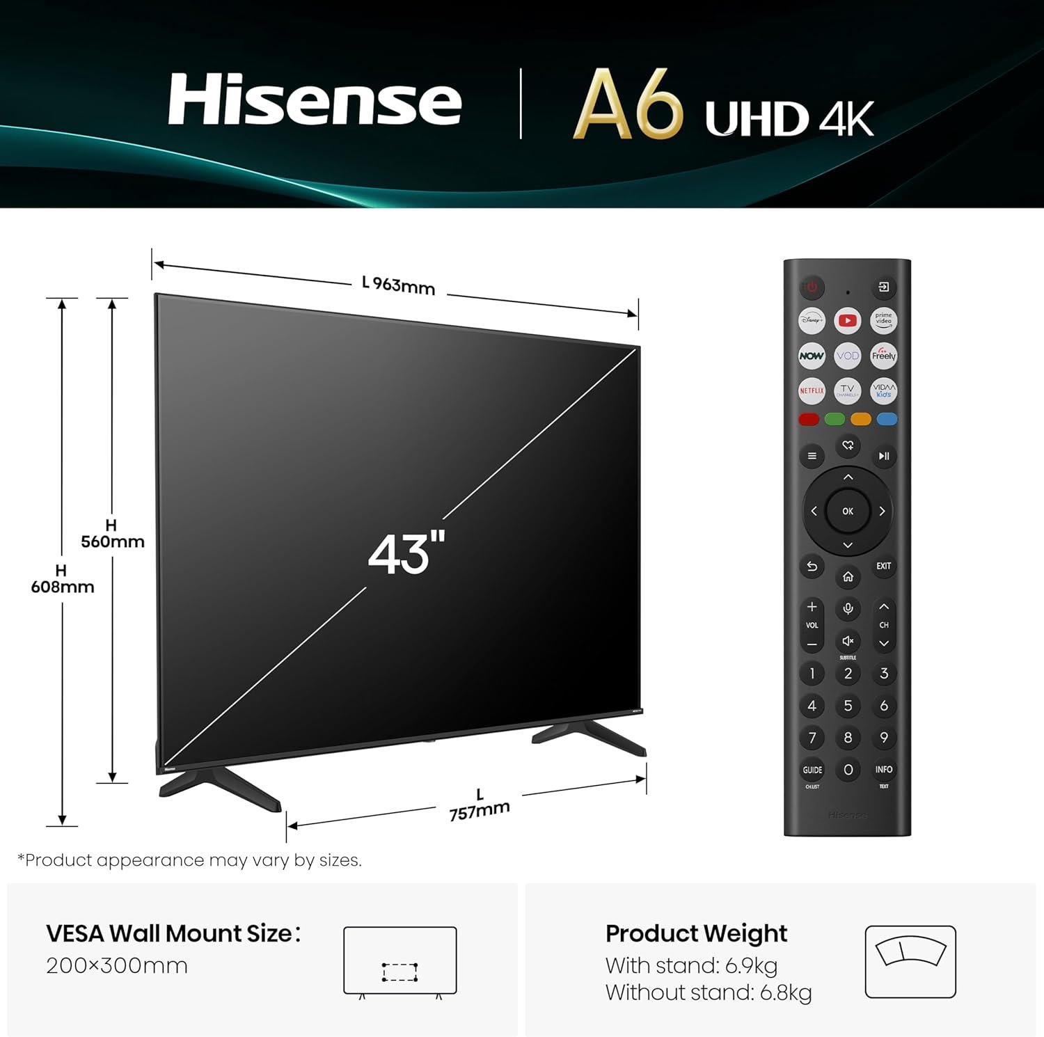 Hisense 43" 43A6QTUK 4K Ultra HD Smart TV AI TV - 4K UHD, Hi-View AI Engine, Precision Colour, AI Smooth Motion, Sports Mode with Freely, Disney +, YouTube, Netflix - Image 4