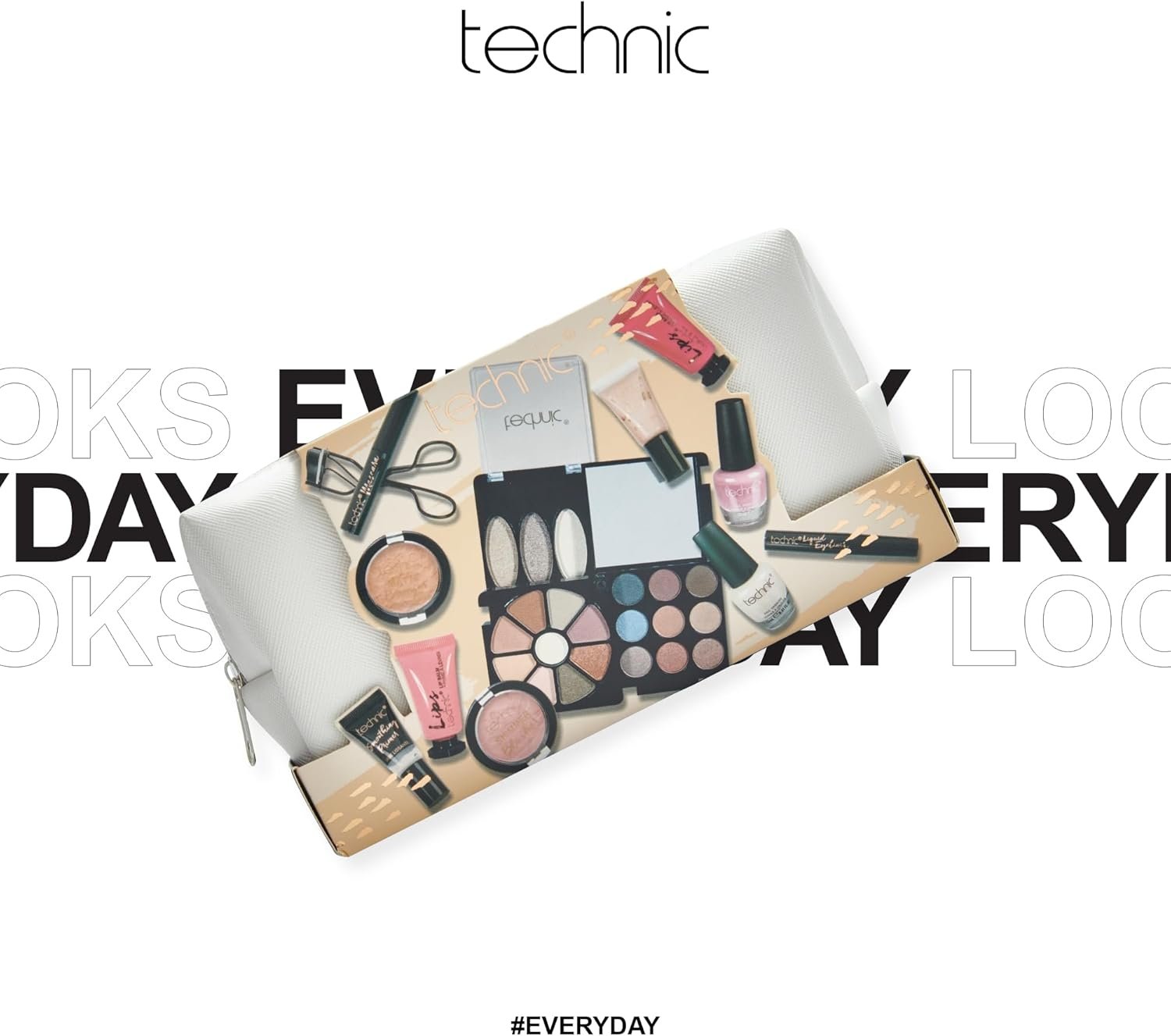 Technic Cosmetic Bag Set - Full Make Up Kit - 14 Mini Essentials for Eyes, Lips, Face & Nails In a Portable Storage Bag - Perfect For Overnight Trips and Holidays - Vegan and Cruelty Free - Image 2