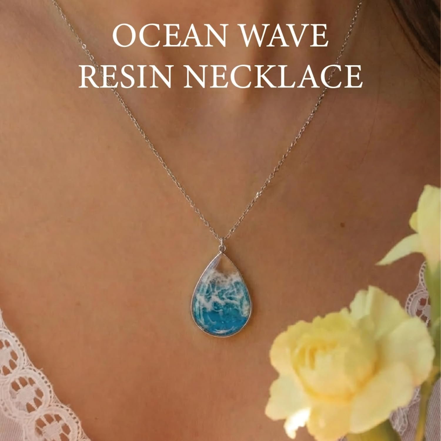 Ocean Wave Drop Resin Necklace Gifts For Her Coastal Jewelry Beach Boho Unique Gift for Ocean Lovers - Image 4