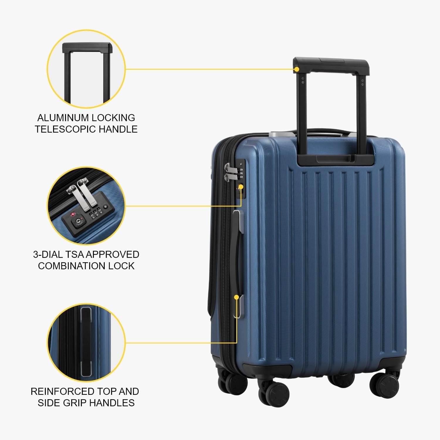 LEVEL8 Carry-on Suitcase 20-Inch, Expandable 4 Wheel Cabin Luggage, ABS+PC Hardshell Spinner Trolley Lightweight with Laptop Compartment, TSA, Blue - Image 8