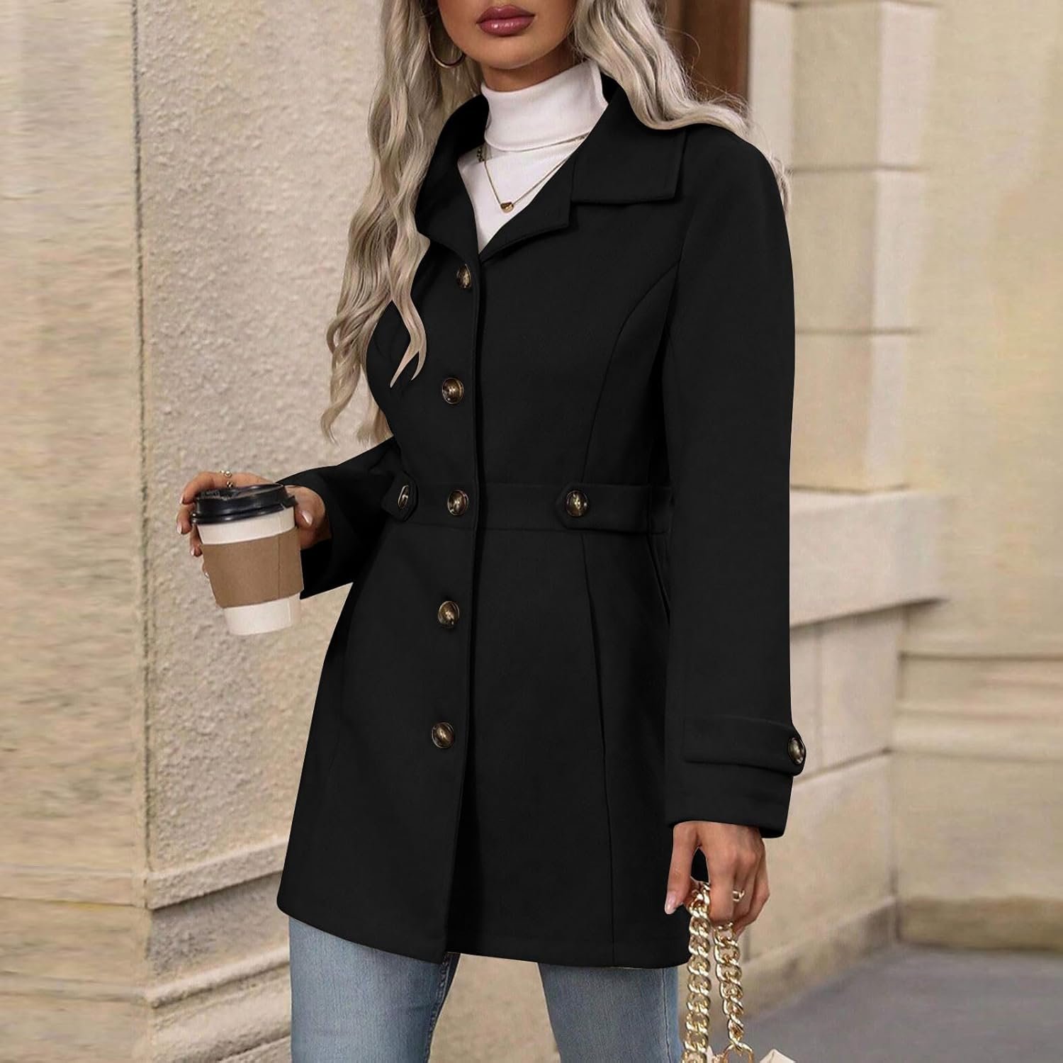 Winter Jackets for Women Coats Slim Fit Ladies Coat with Belt Button Womens Jacket Elegant Outerwear for Office Work and Everyday Wear - Image 6